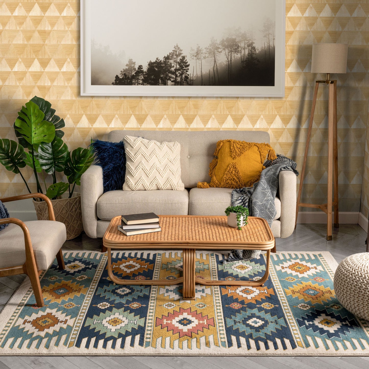 Noble Southwestern Tribal Diamond Pattern Blue Rug TU-154