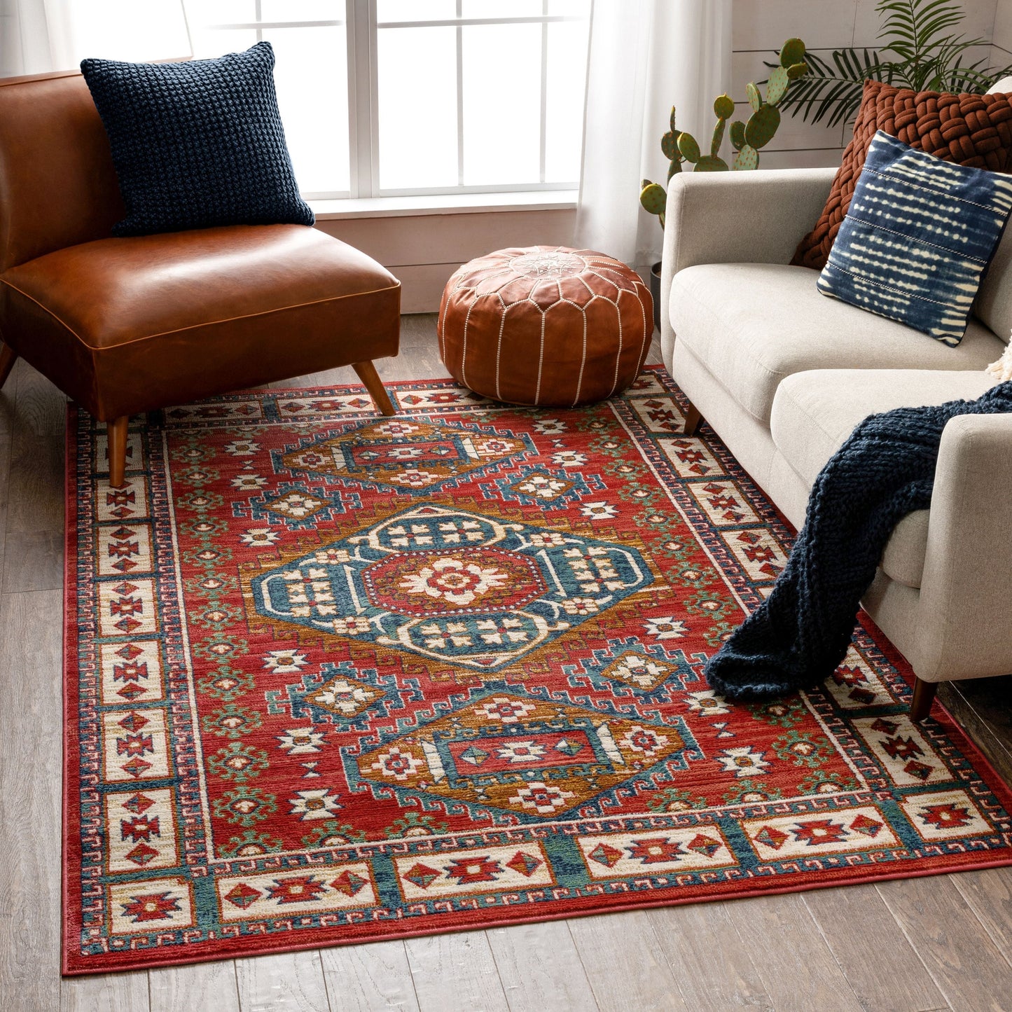 Perry Southwestern Tribal Medallion Bohemian Crimson Rug TU-160