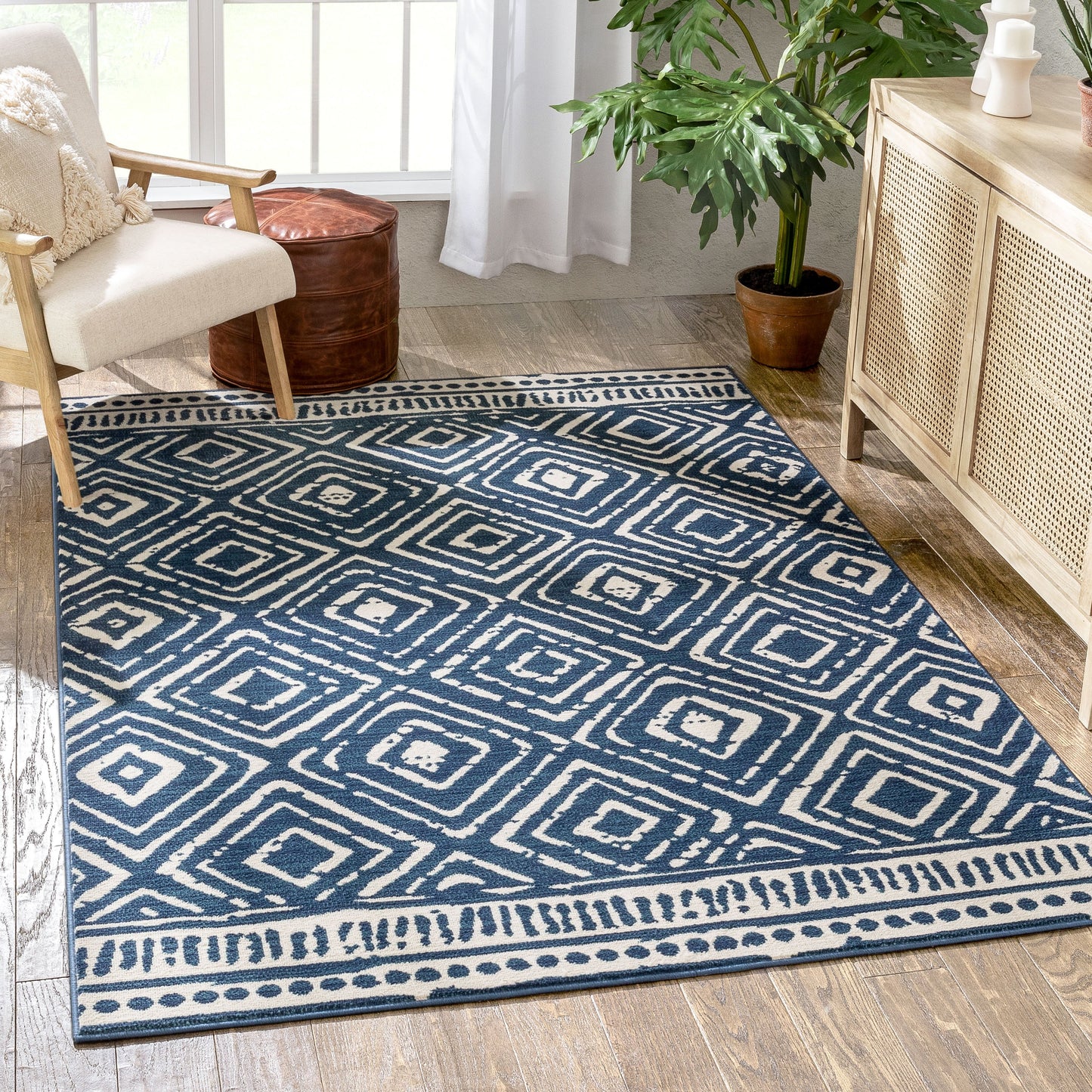 Dalton Moroccan Trellis Pattern Blue Distressed Rug TU-194