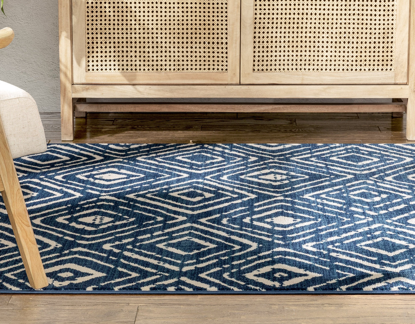 Dalton Moroccan Trellis Pattern Blue Distressed Rug TU-194
