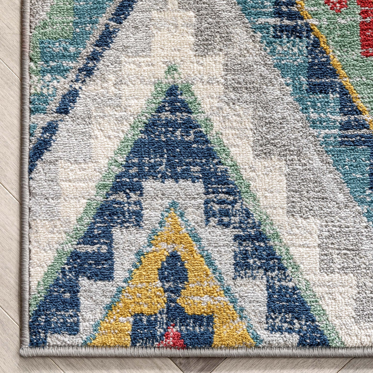 Meridian Southwestern Diamond Pattern Grey Blue Distressed Rug TU-207