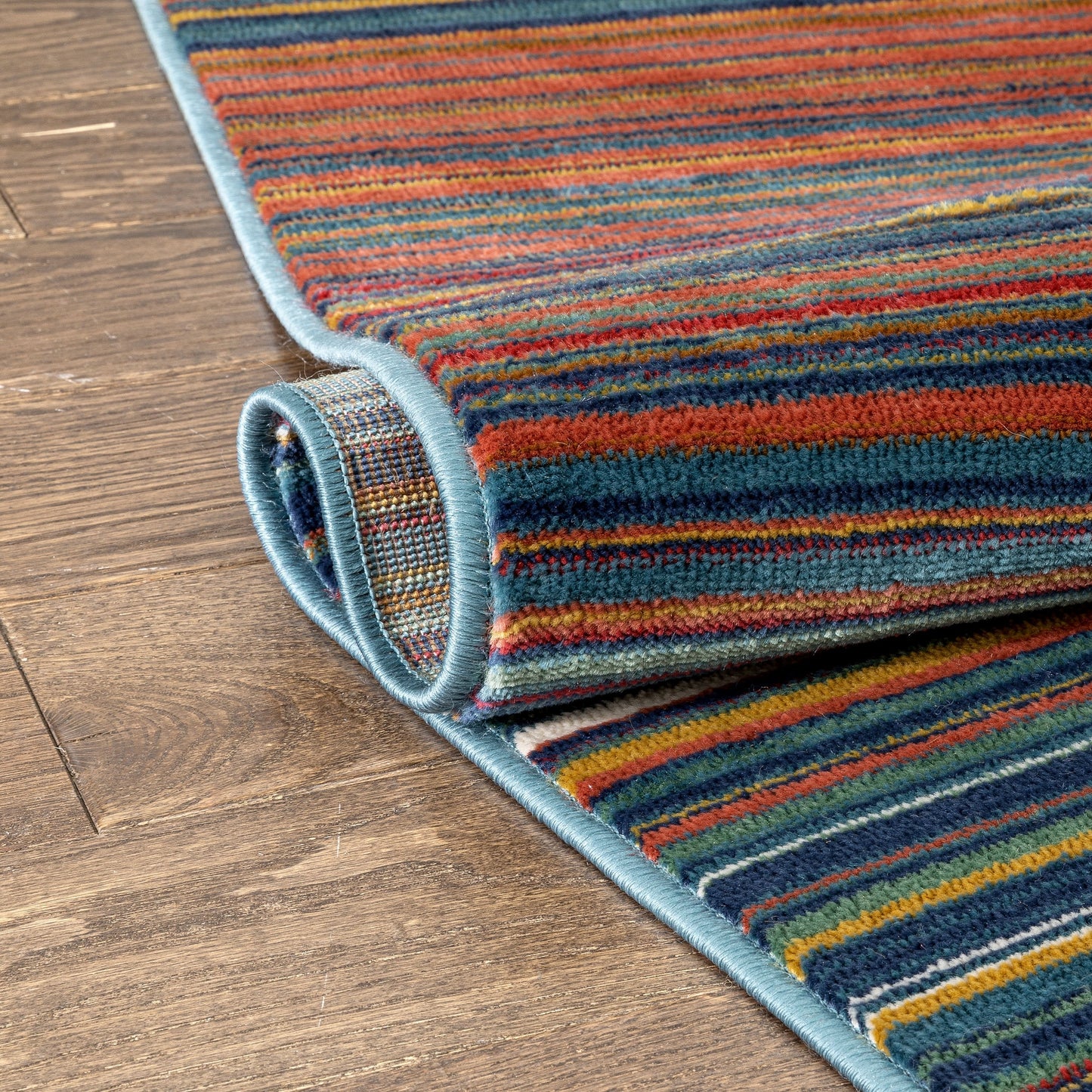 Nampa Tribal Stripes Geometric Pattern Blue Red Distressed Rug TU-214