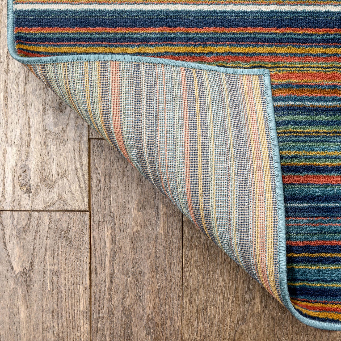 Nampa Tribal Stripes Geometric Pattern Blue Red Distressed Rug TU-214