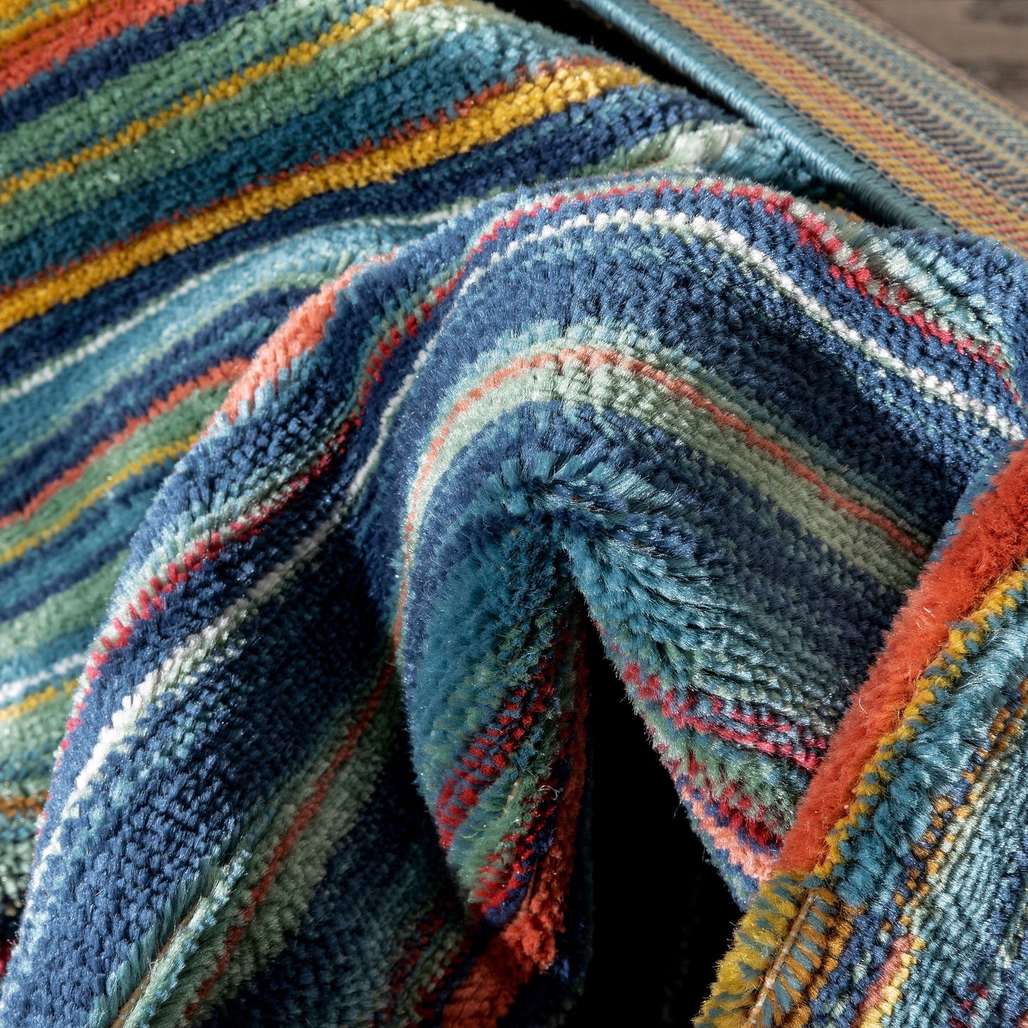 Nampa Tribal Stripes Geometric Pattern Blue Red Distressed Rug TU-214