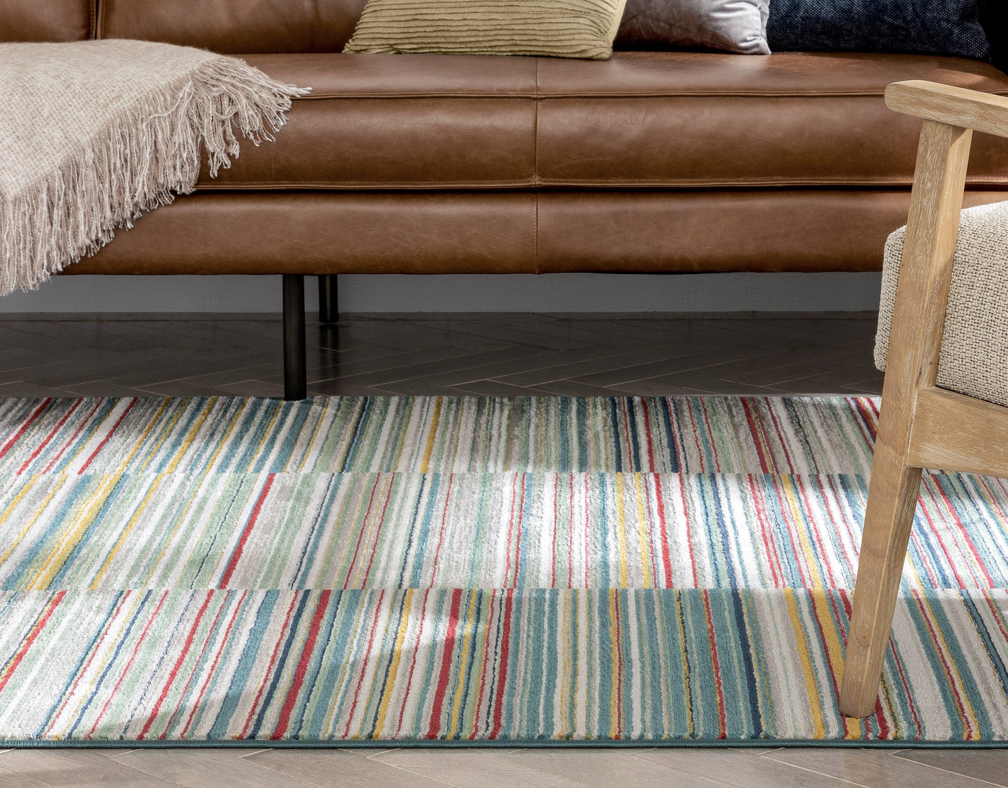 Nampa Tribal Stripes Geometric Pattern Green Blue Distressed Rug TU-215