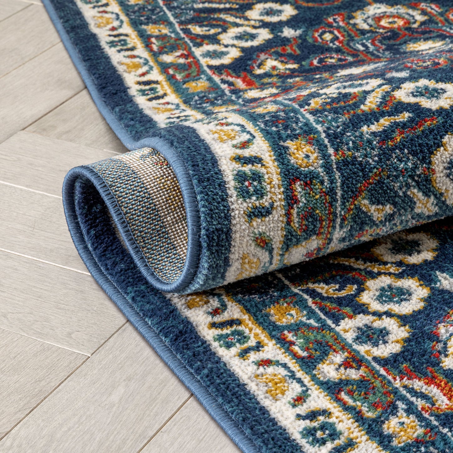 Caldwell Floral Oriental Pattern Blue Distressed Rug TU-224