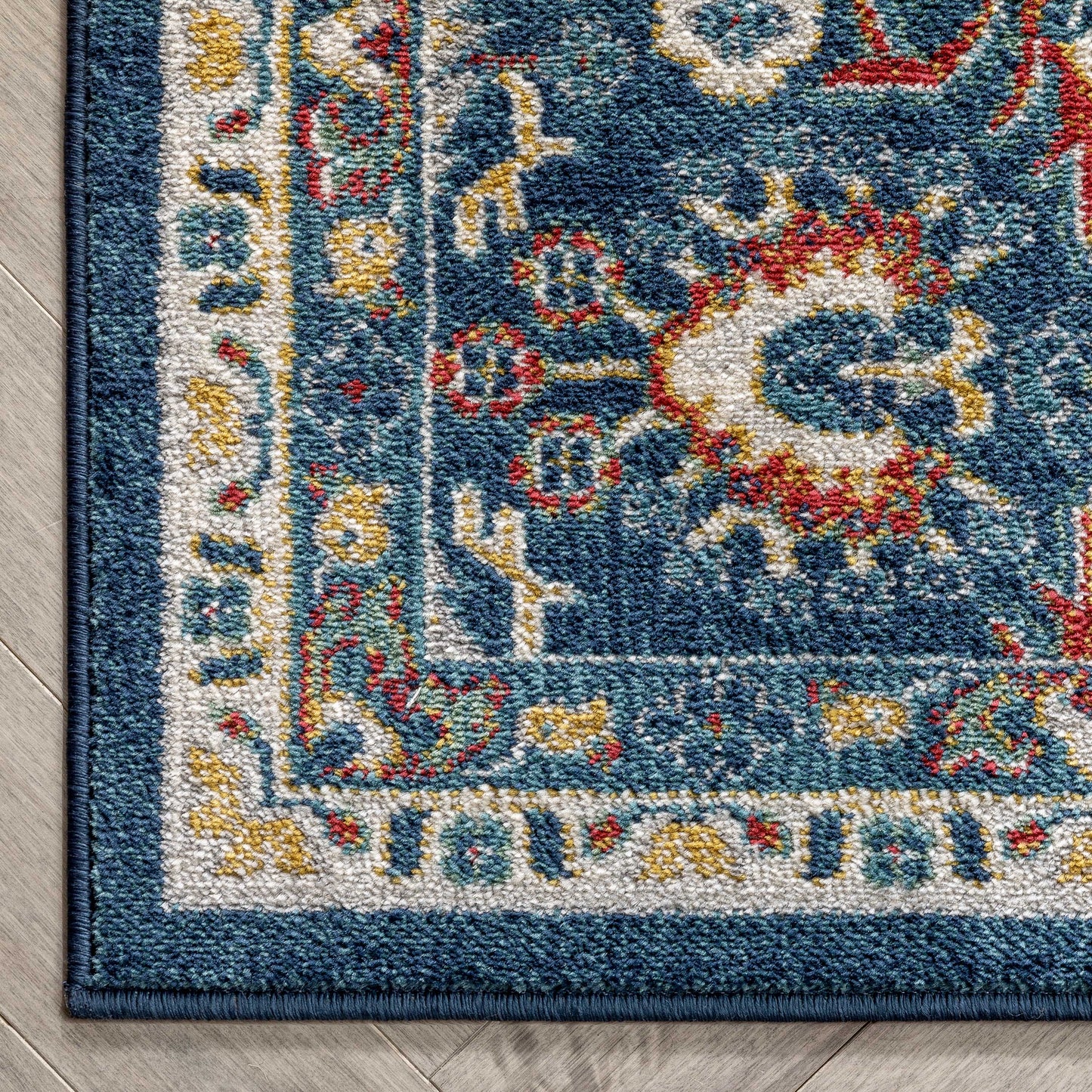 Caldwell Floral Oriental Pattern Blue Distressed Rug TU-224