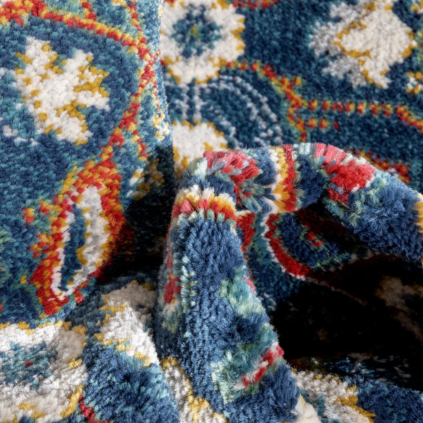 Caldwell Floral Oriental Pattern Blue Distressed Rug TU-224