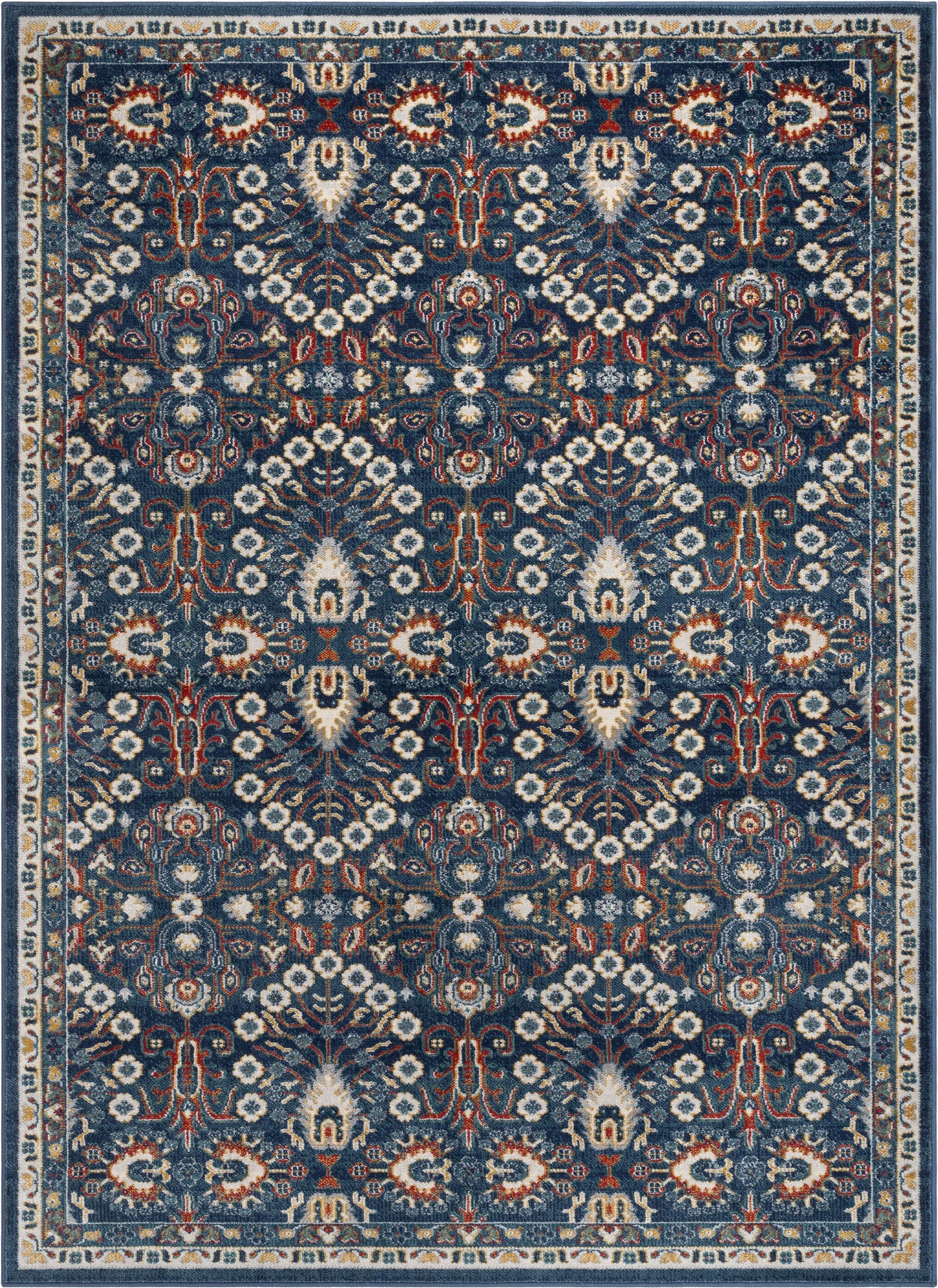 Caldwell Floral Oriental Pattern Blue Distressed Rug TU-224