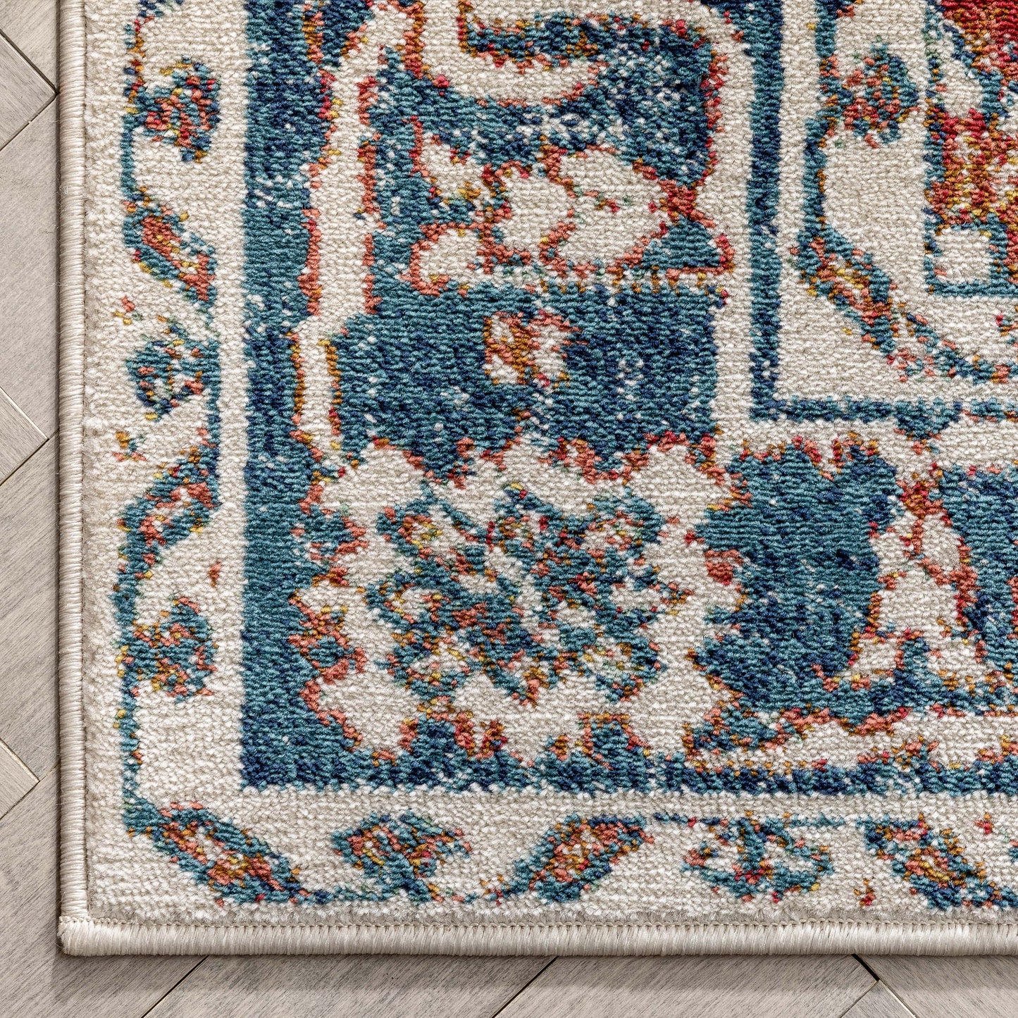 Arco Oriental Medallion Pattern Red Blue Distressed Rug TU-300