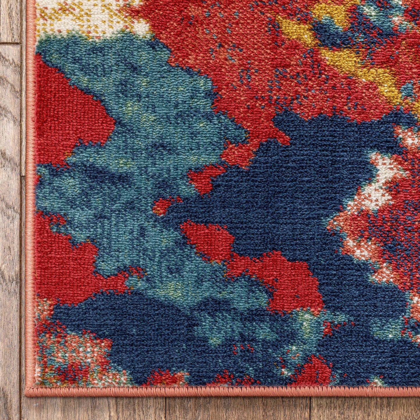 Basalt Moroccan Geometric Waves Blue Red Distressed Rug TU-344