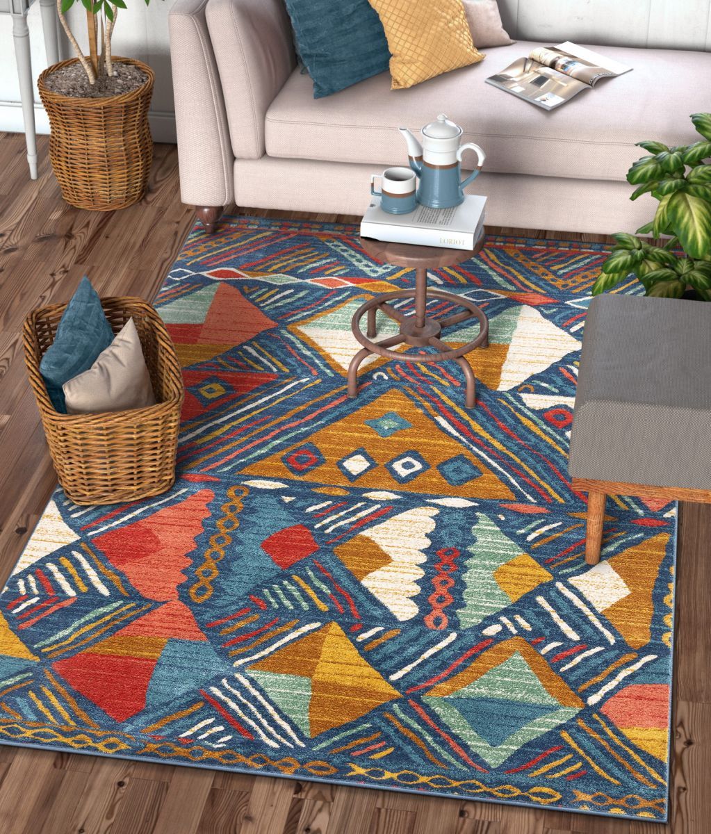 Lara Blue Modern Abstract Geometric Rug TU-54