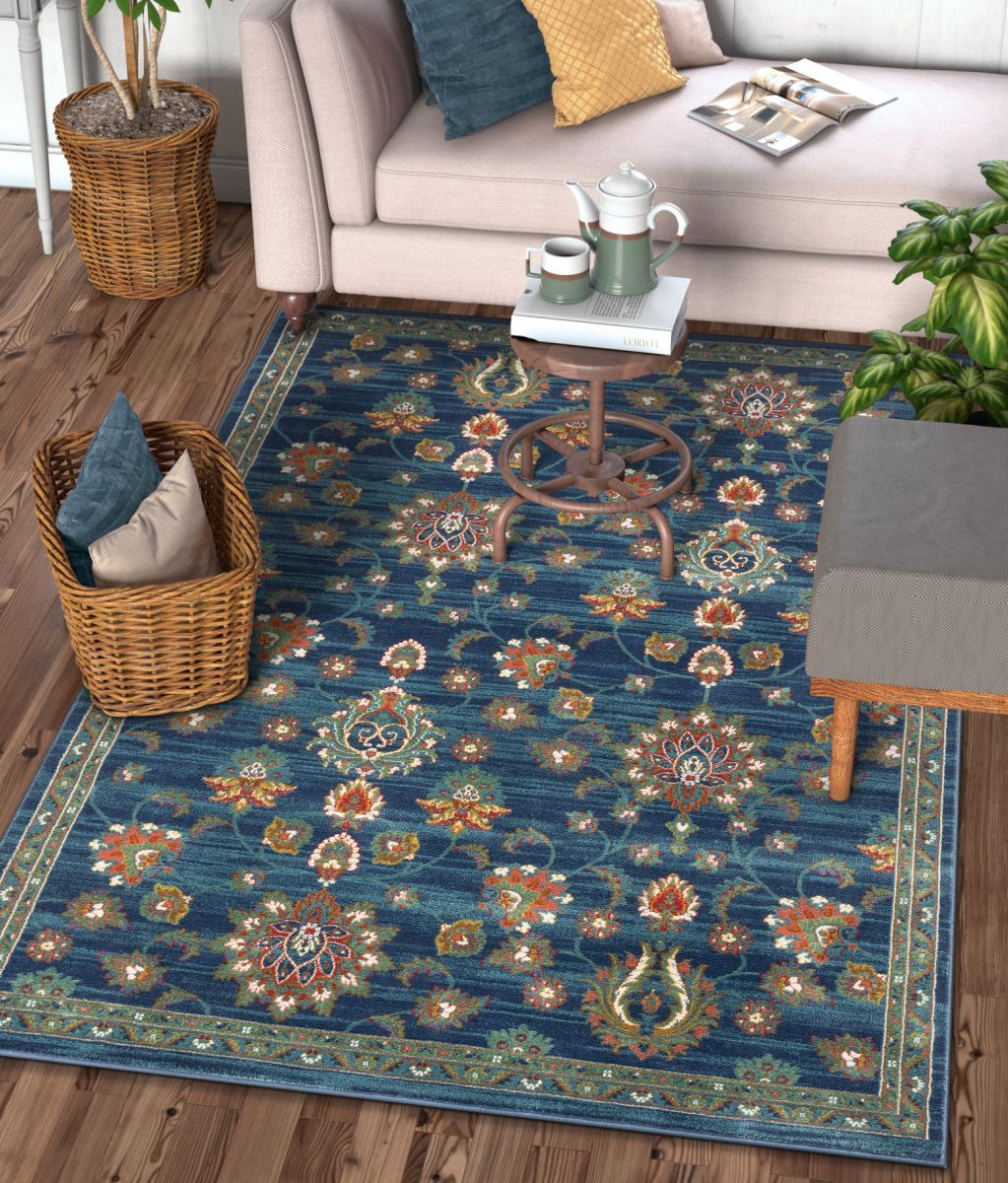 Arya Blue Traditional Oriental Distressed Rug TU-74