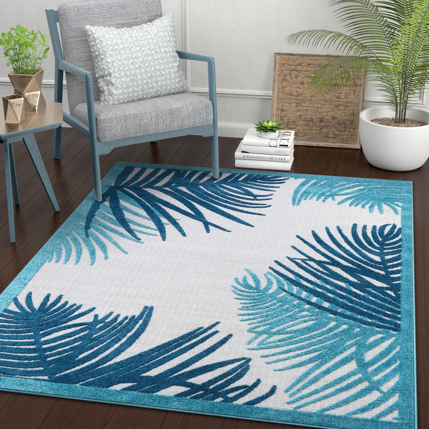 Rada Blue Novelty Botanical Rug VAL-84