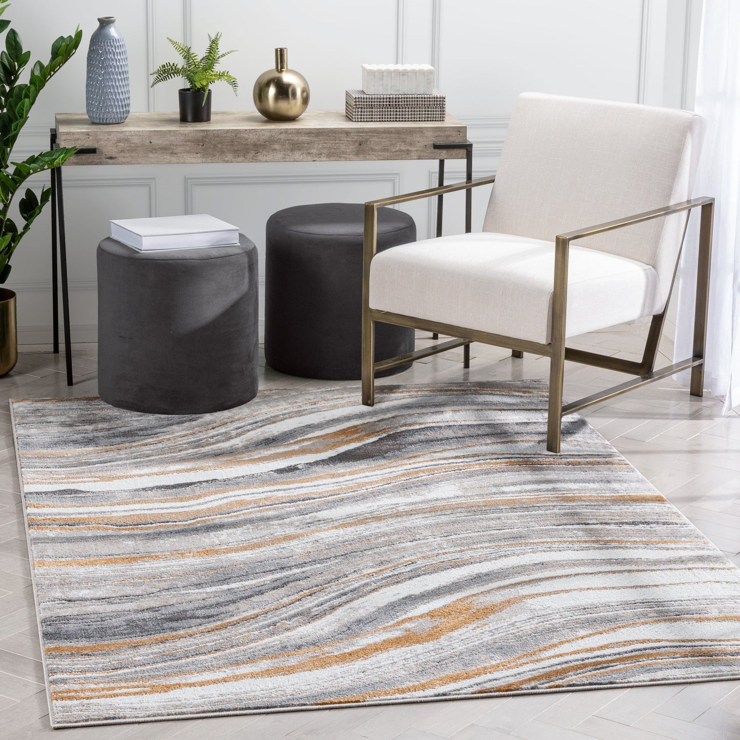 Davina Modern Abstract Striped Grey Rust Rug VER-100