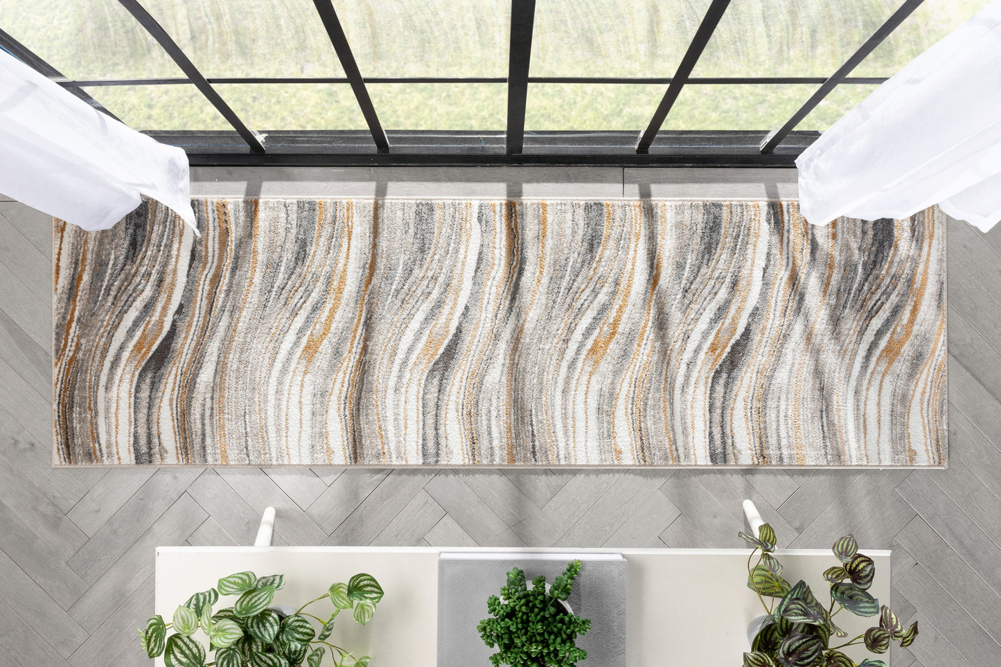 Davina Modern Abstract Striped Grey Rust Rug VER-100