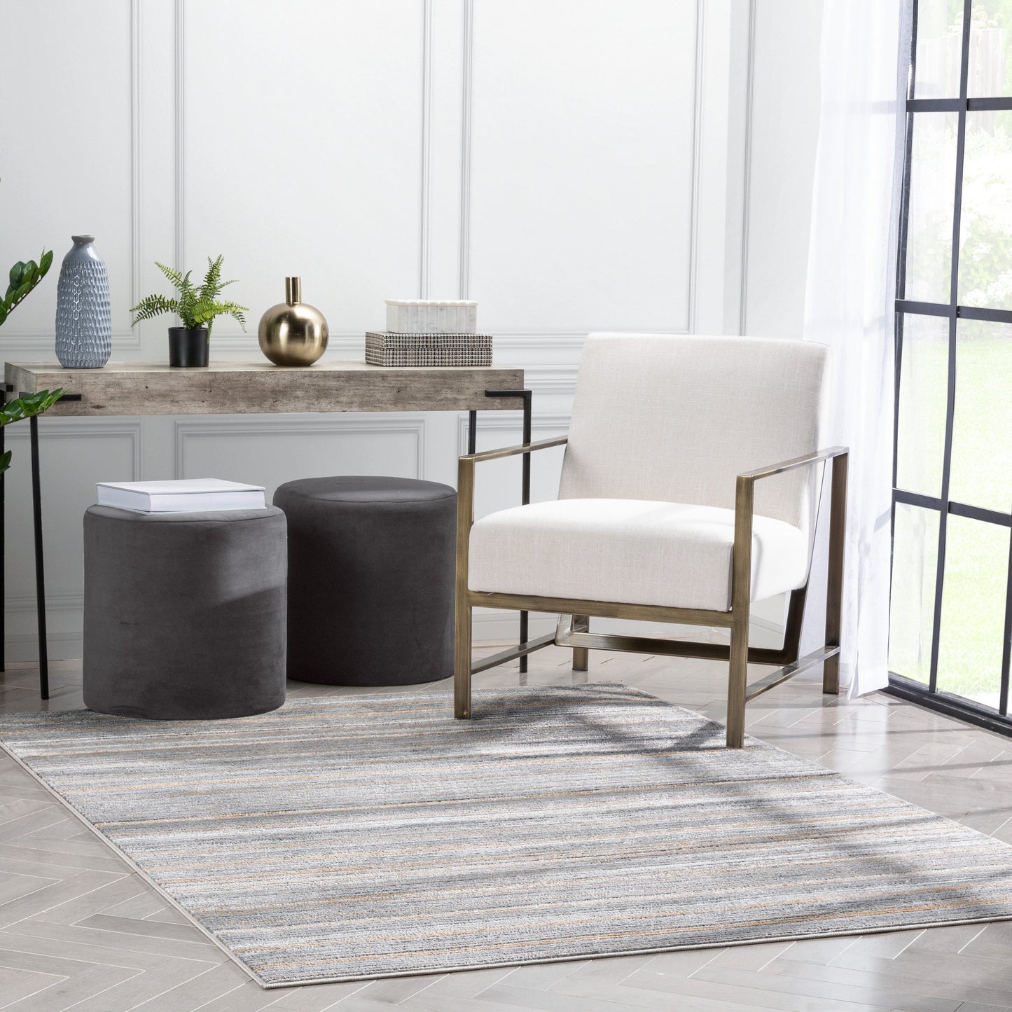 Giselle Modern Abstract Striped Grey Rust Rug VER-110