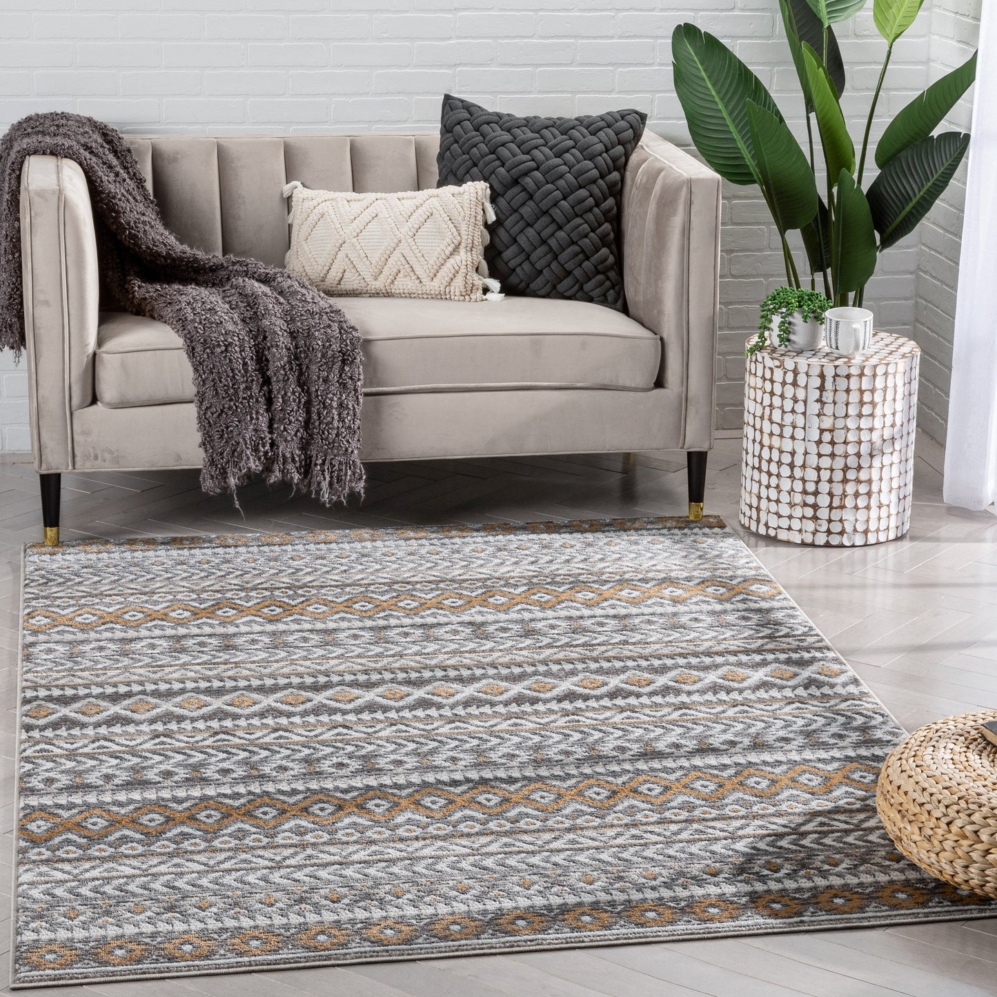 Sahil Moroccan Tribal Stripes Grey Rug VER-47