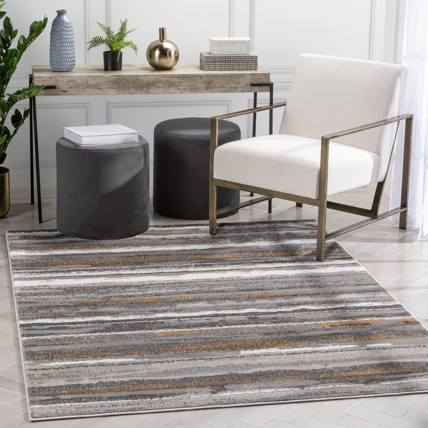 Makai Modern Abstract Striped Grey Rug VER-77