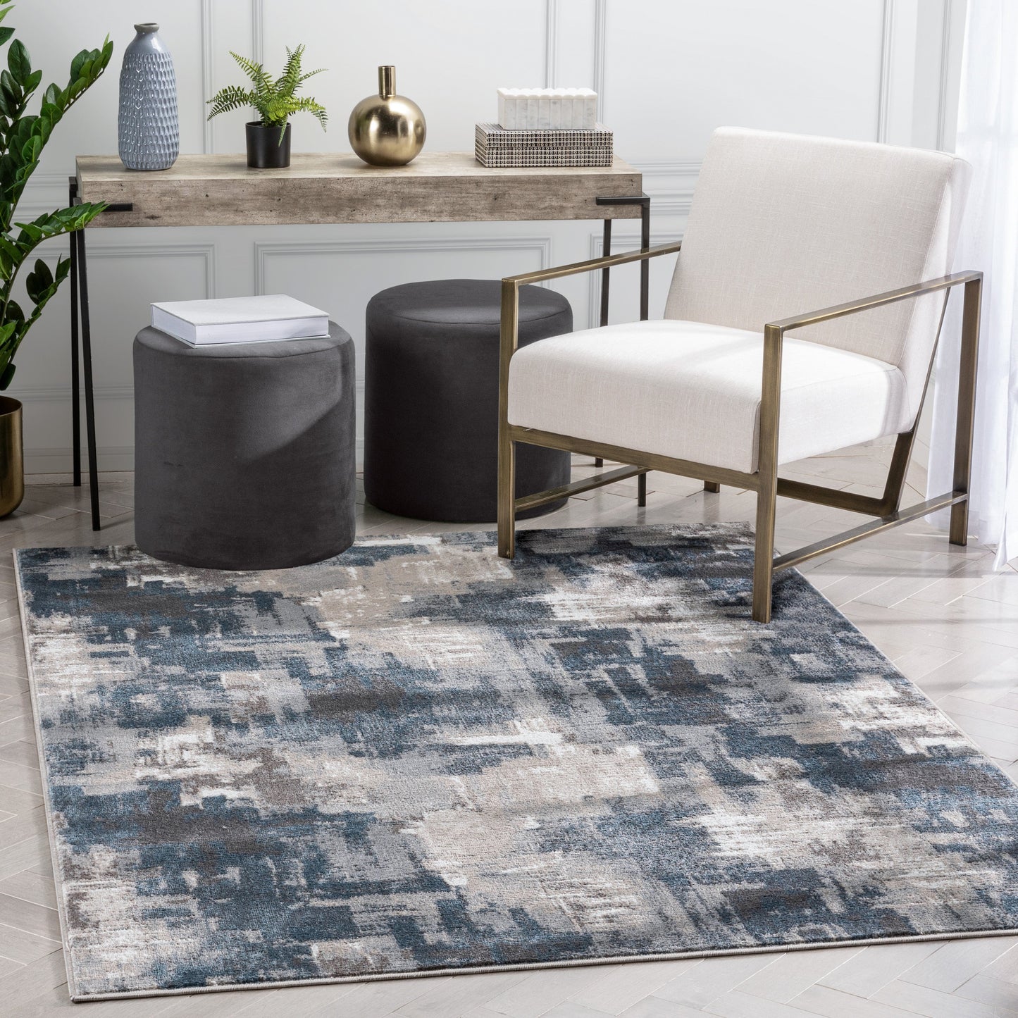 Lilith Modern Abstract Grey Blue Rug VER-94