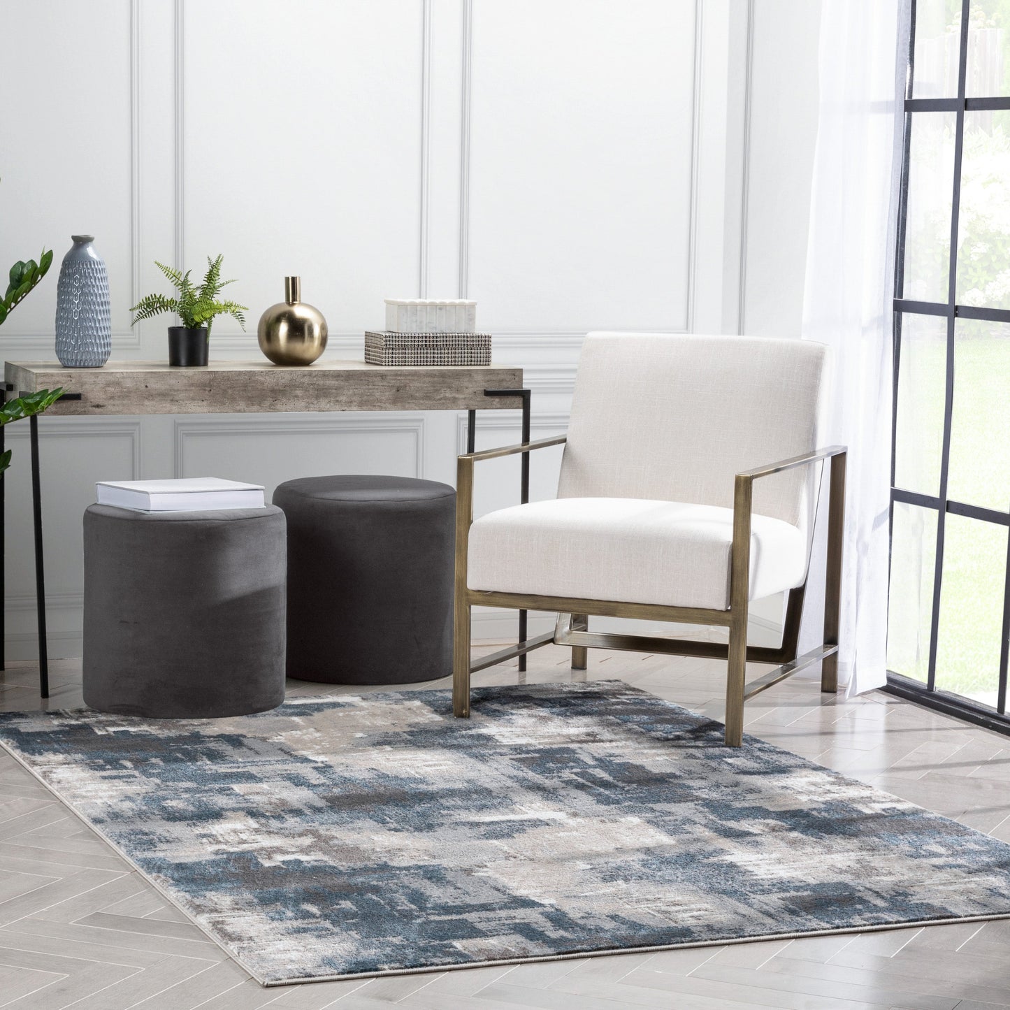 Lilith Modern Abstract Grey Blue Rug VER-94