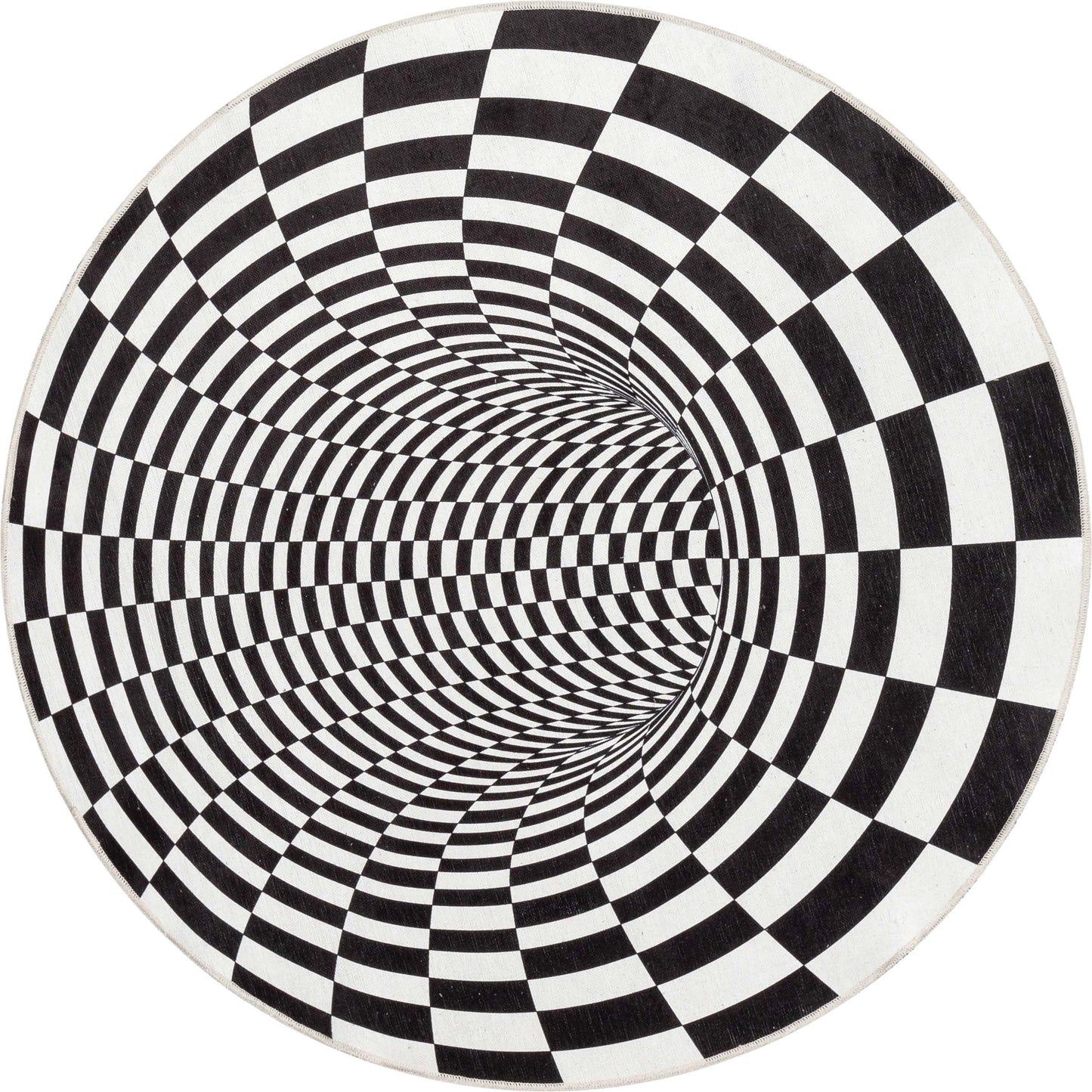 Vortex 3D Bottomless Hole Black Ivory Flat-Weave Washable Area Rug W-AP-02A