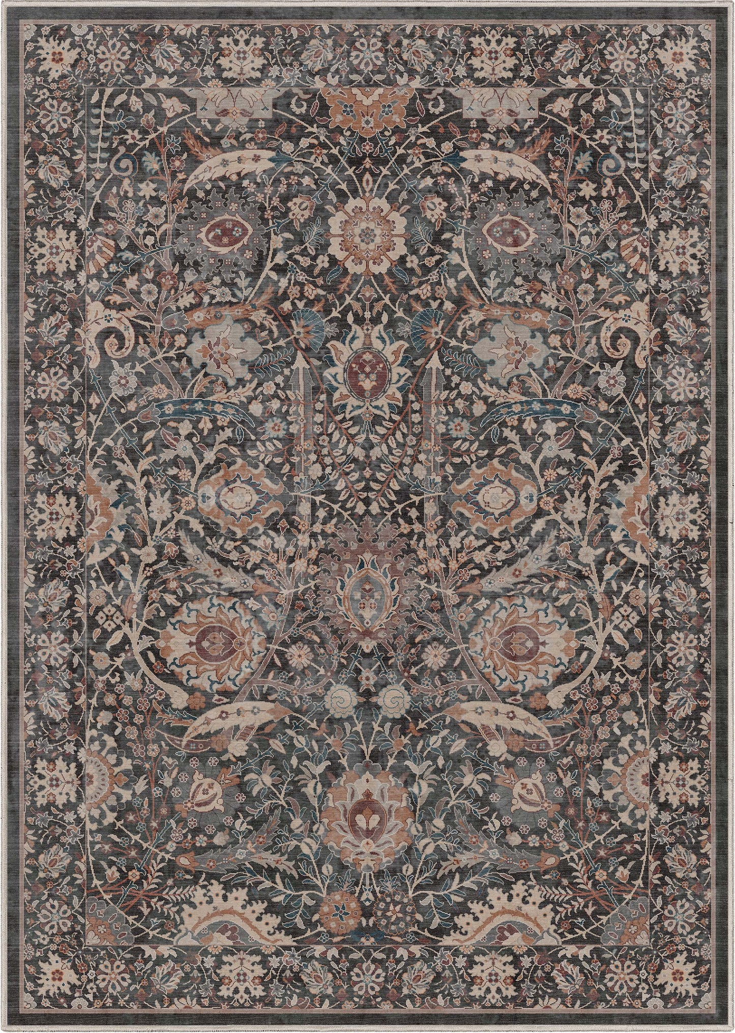 Liana Vintage Oriental Blue Washable Rug W-AS-01A