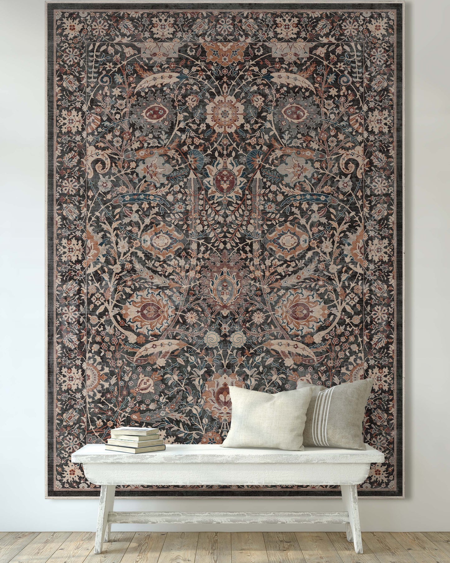 Liana Vintage Oriental Blue Washable Rug W-AS-01A