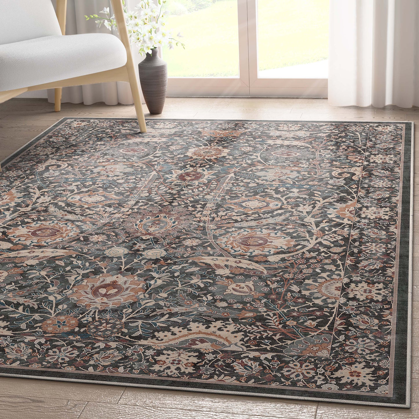 Liana Vintage Oriental Blue Washable Rug W-AS-01A