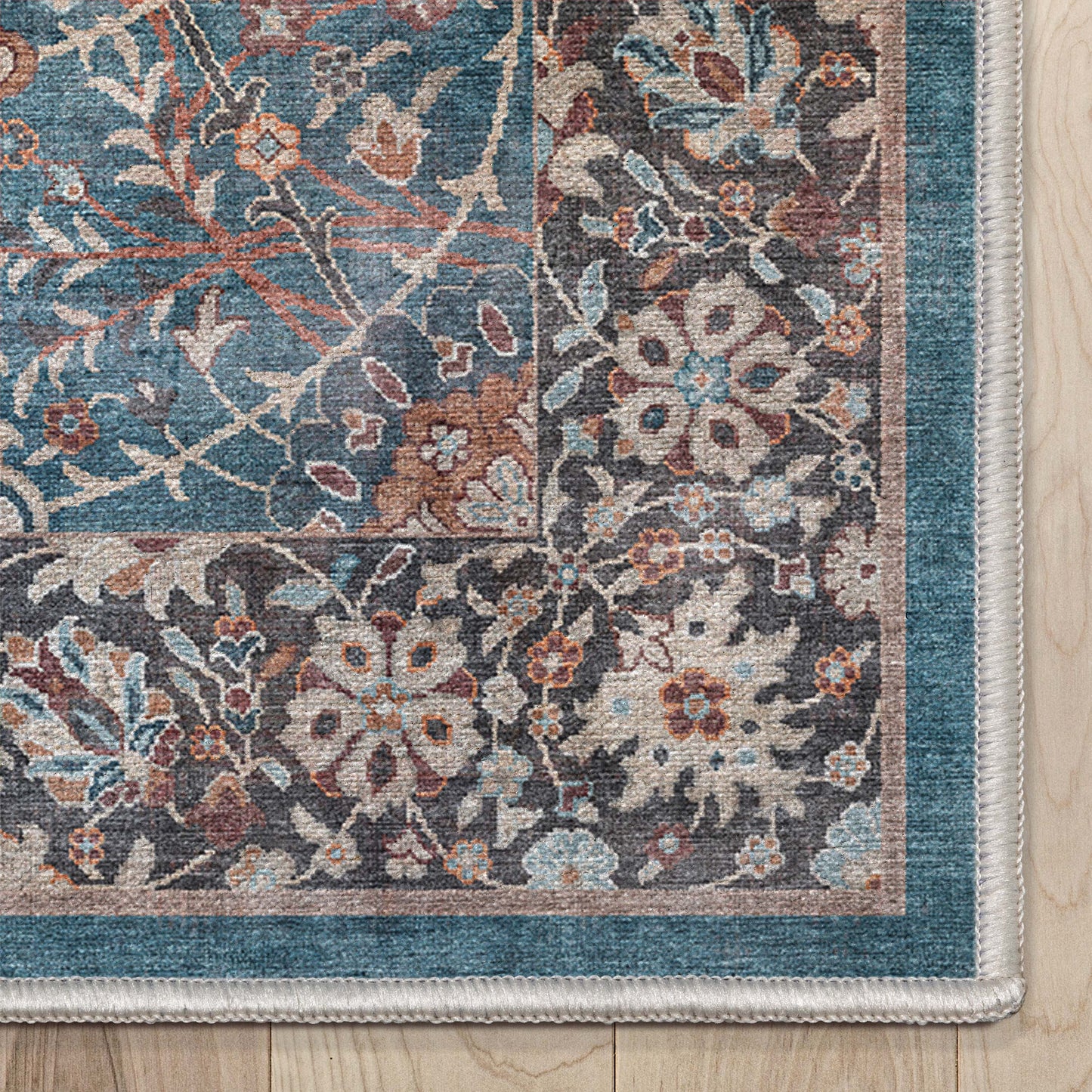 Liana Vintage Oriental Teal Washable Rug W-AS-01B