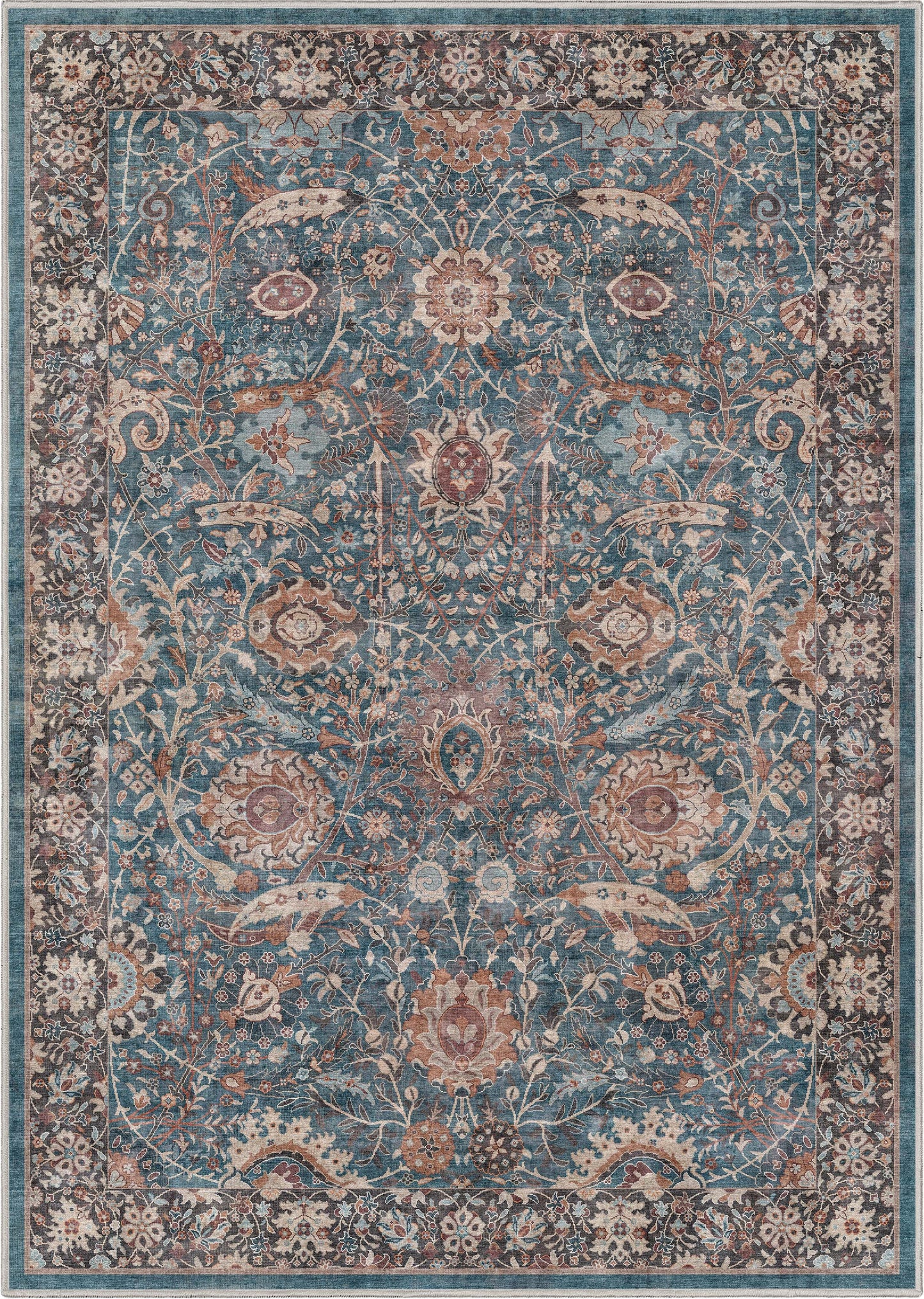 Liana Vintage Oriental Teal Washable Rug W-AS-01B