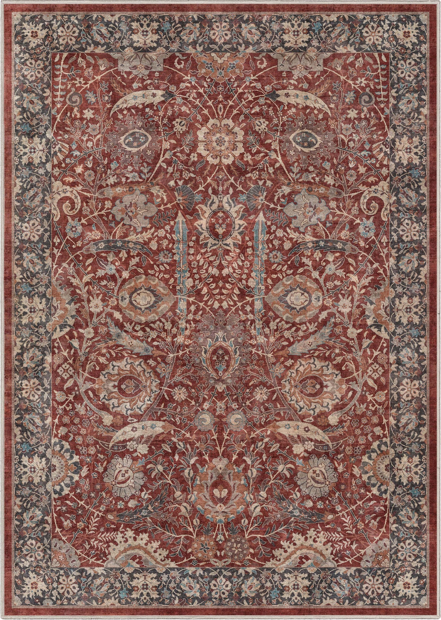 Liana Vintage Oriental Red Washable Rug W-AS-01C