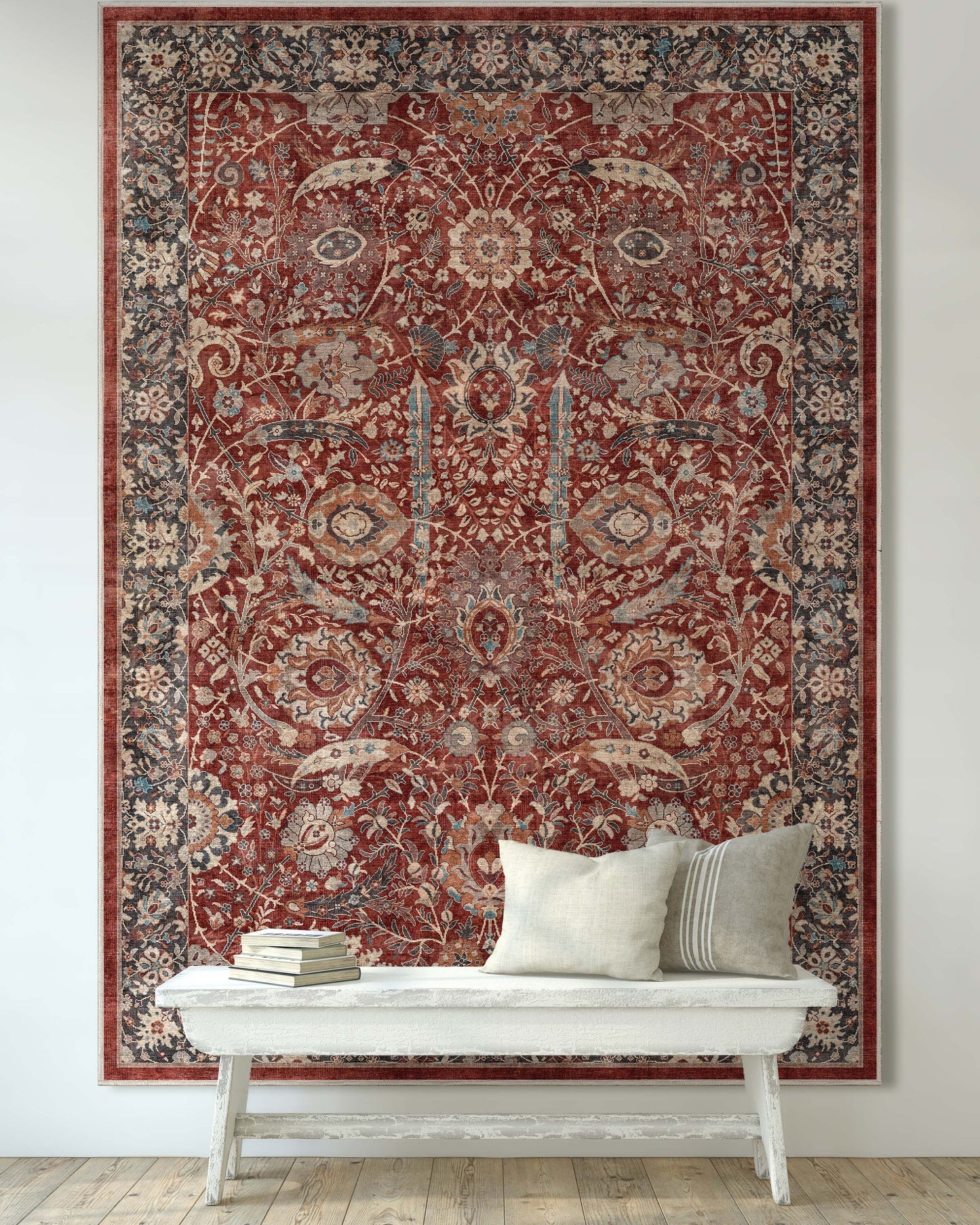 Liana Vintage Oriental Red Washable Rug W-AS-01C