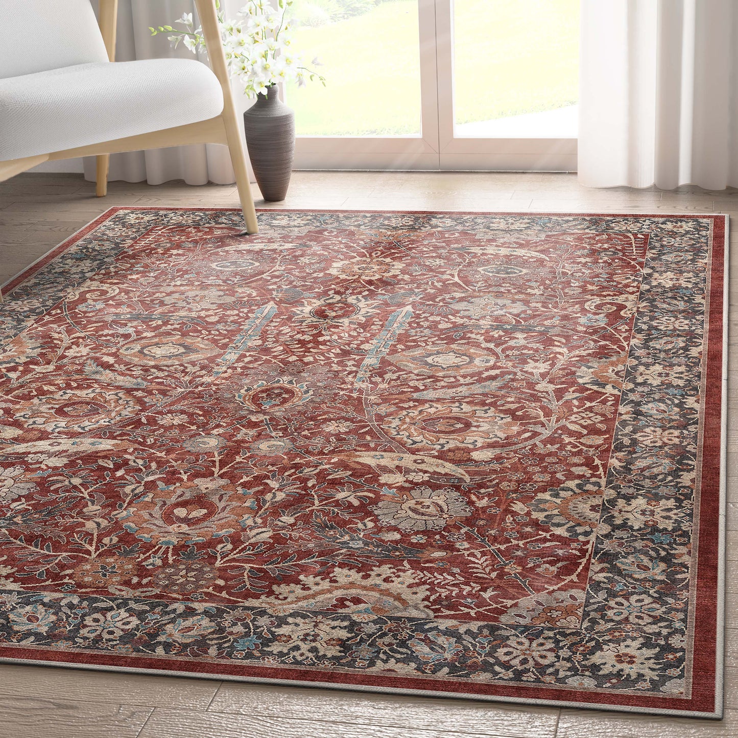 Liana Vintage Oriental Red Washable Rug W-AS-01C