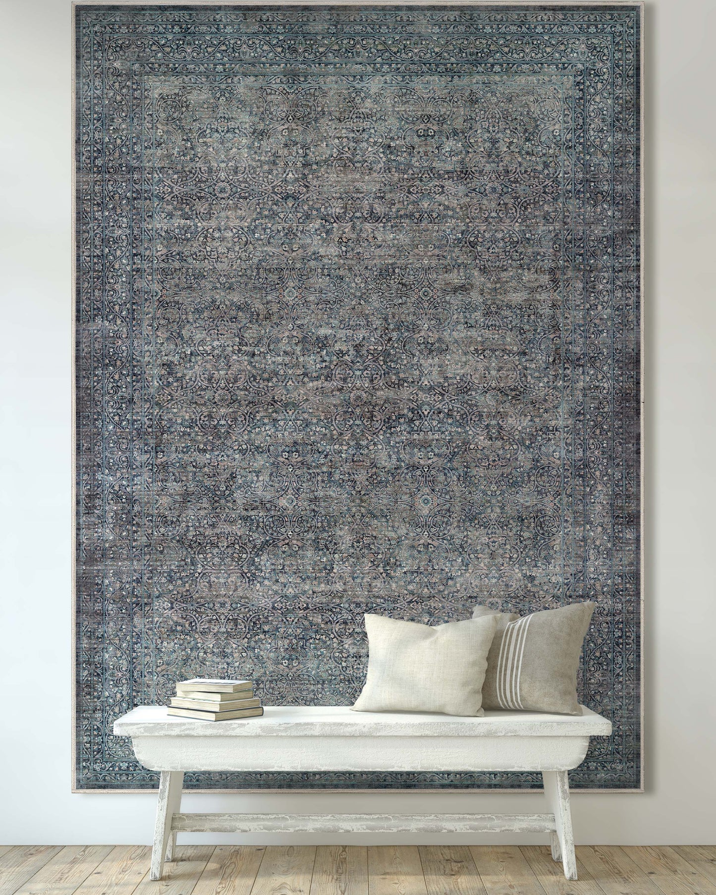 Juliette Vintage Persian Oriental Blue Washable Rug W-AS-02A