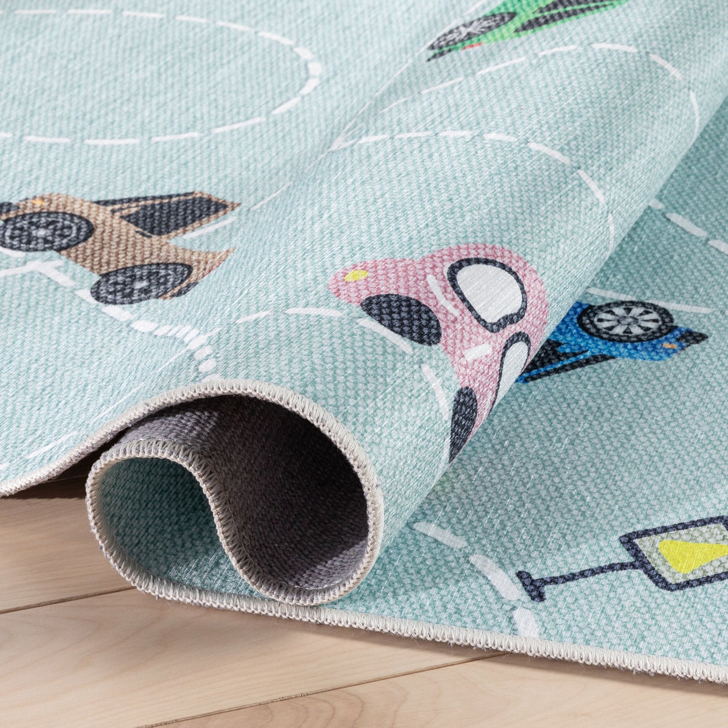 Traffic Modern Green Flat-Weave Washable Kids Rug W-KD-01B