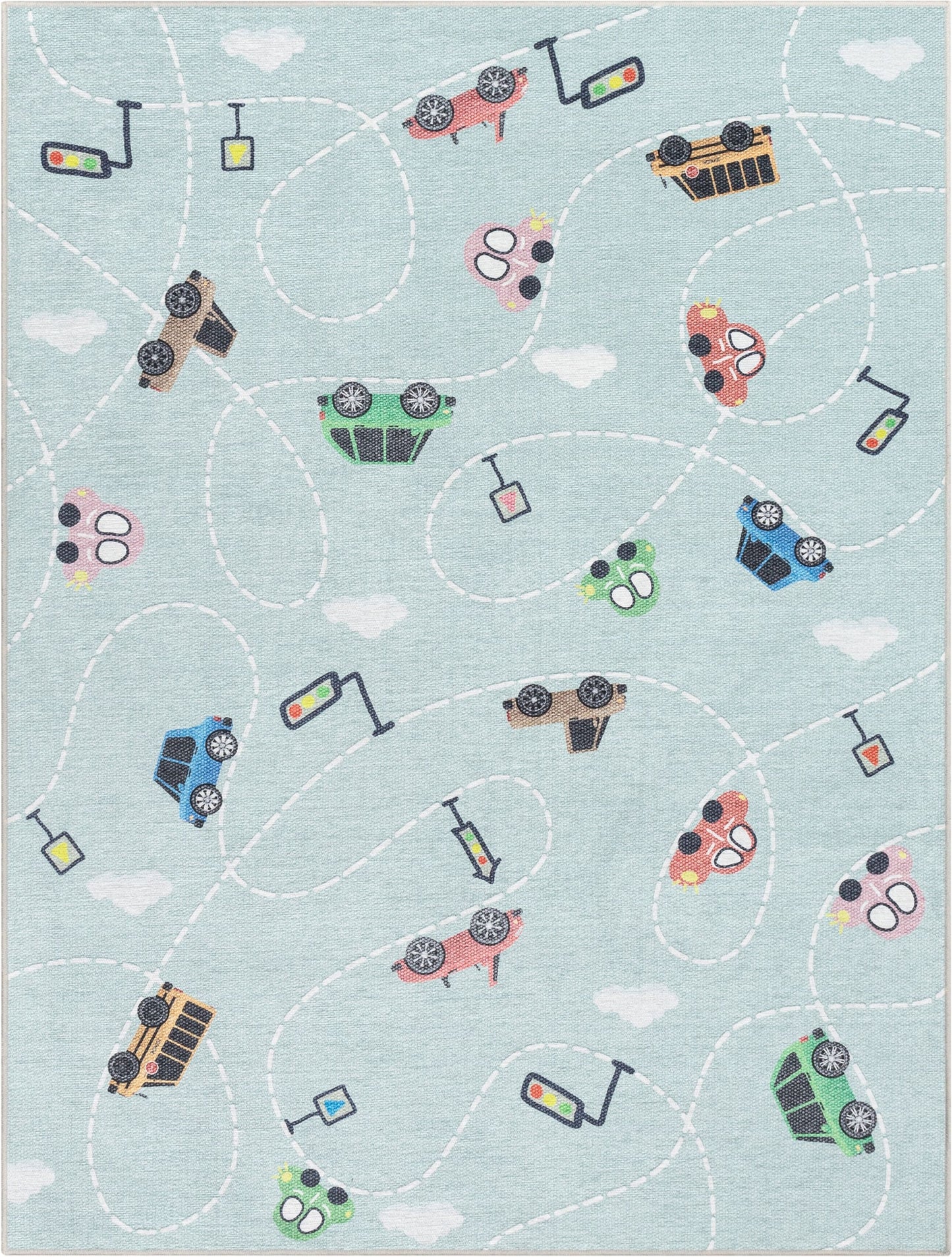 Traffic Modern Green Flat-Weave Washable Kids Rug W-KD-01B