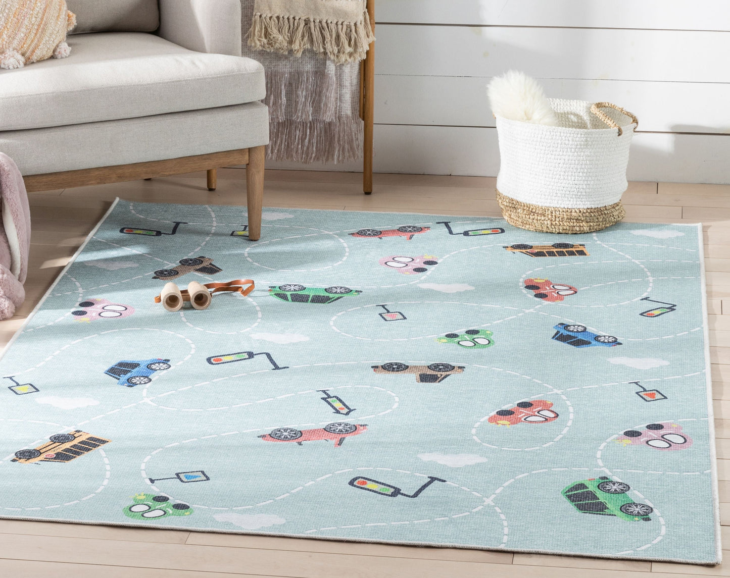 Traffic Modern Green Flat-Weave Washable Kids Rug W-KD-01B