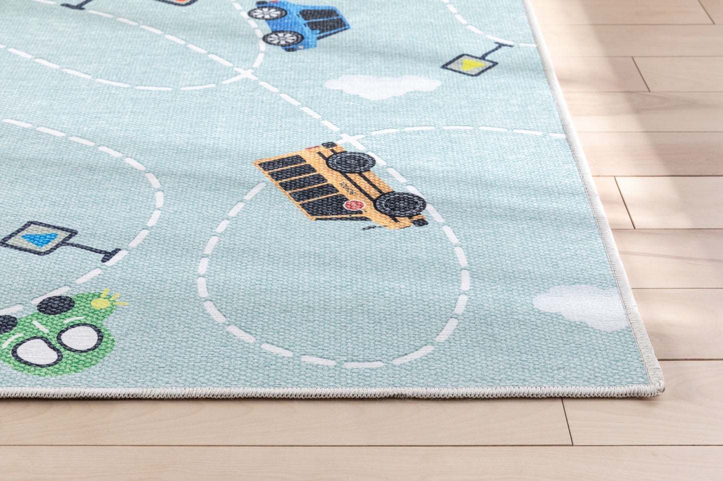 Traffic Modern Green Flat-Weave Washable Kids Rug W-KD-01B