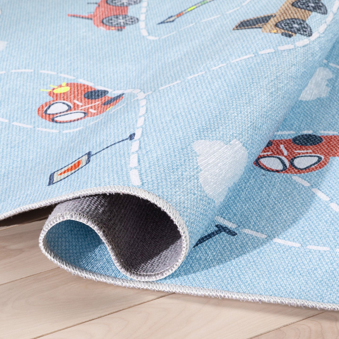 Traffic Modern Light Blue Flat-Weave Washable Kids Rug W-KD-01C