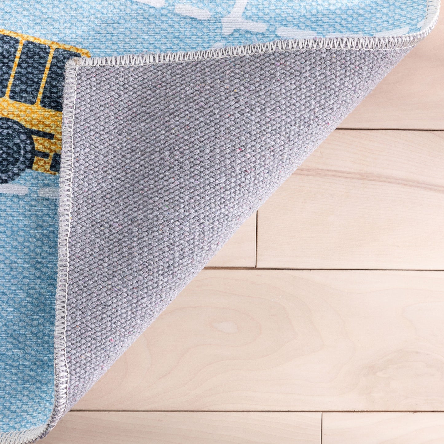 Traffic Modern Light Blue Flat-Weave Washable Kids Rug W-KD-01C