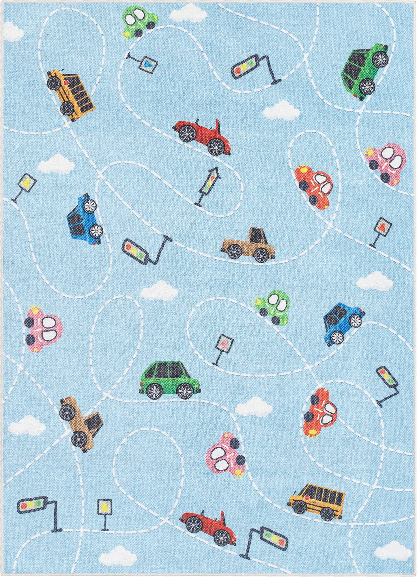 Traffic Modern Light Blue Flat-Weave Washable Kids Rug W-KD-01C