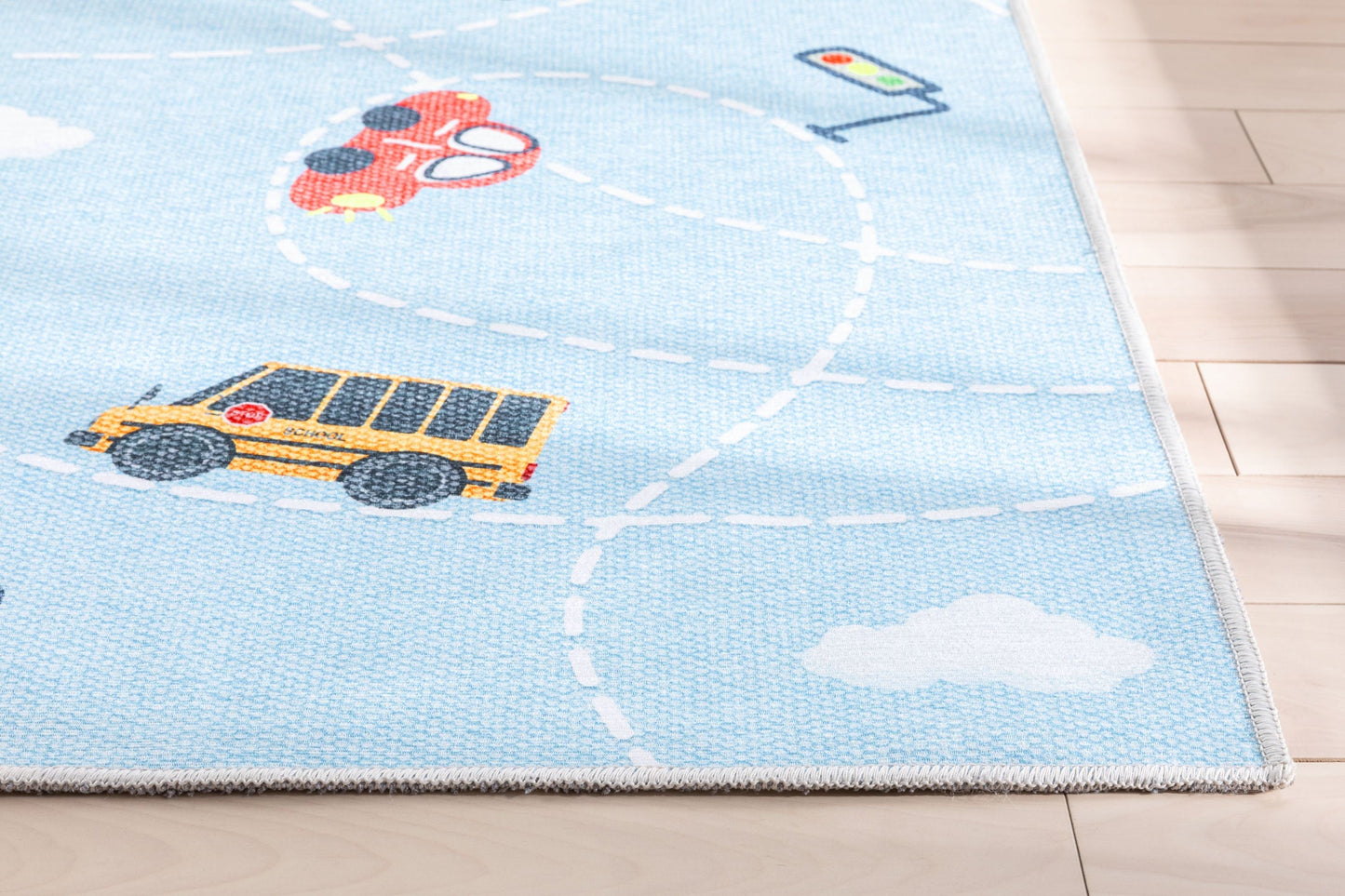 Traffic Modern Light Blue Flat-Weave Washable Kids Rug W-KD-01C