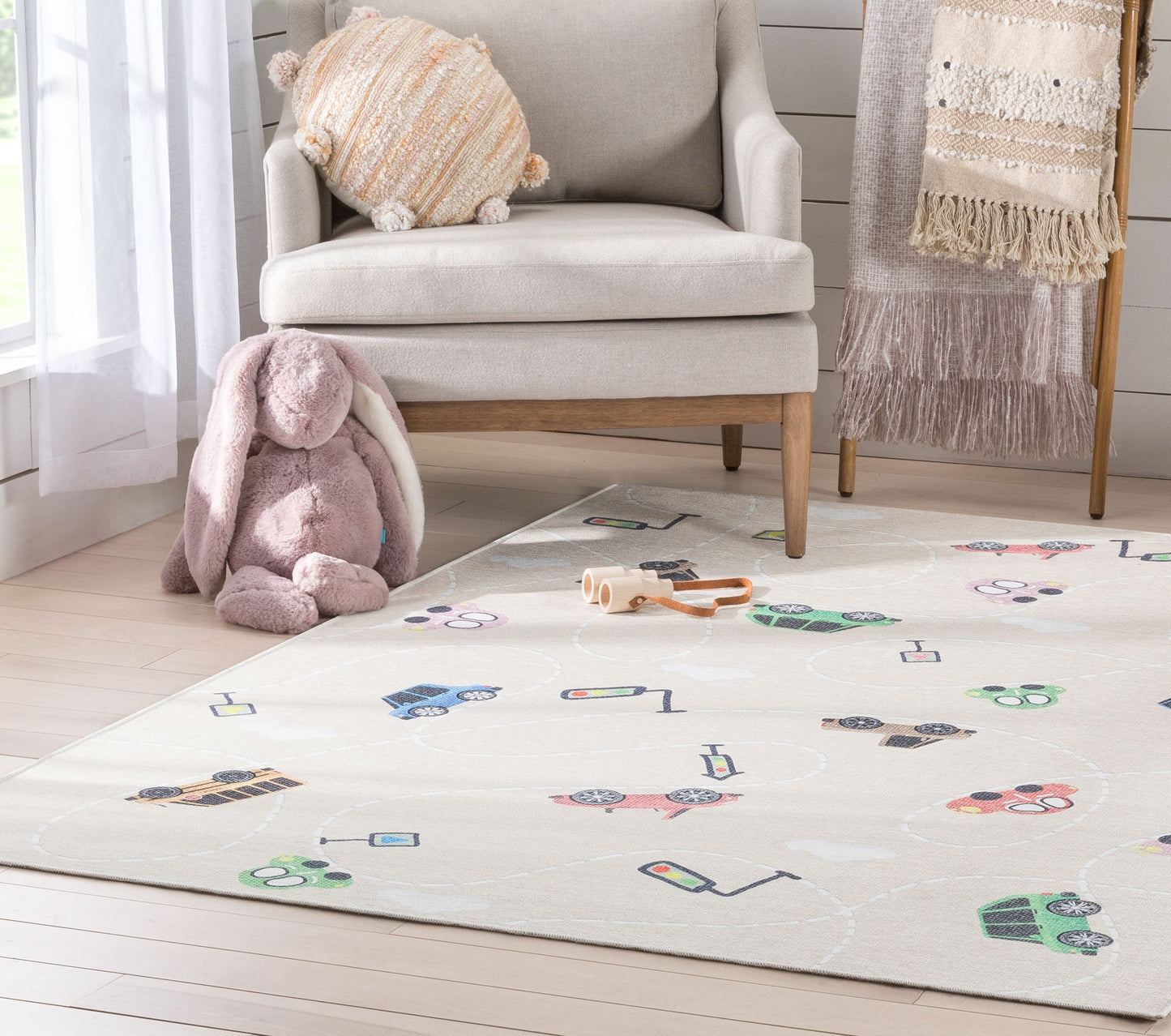 Traffic Modern Beige Flat-Weave Washable Kids Rug W-KD-01E