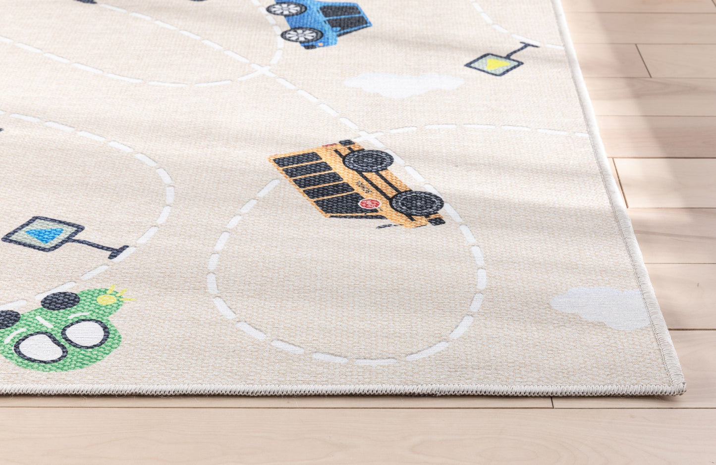 Traffic Modern Beige Flat-Weave Washable Kids Rug W-KD-01E