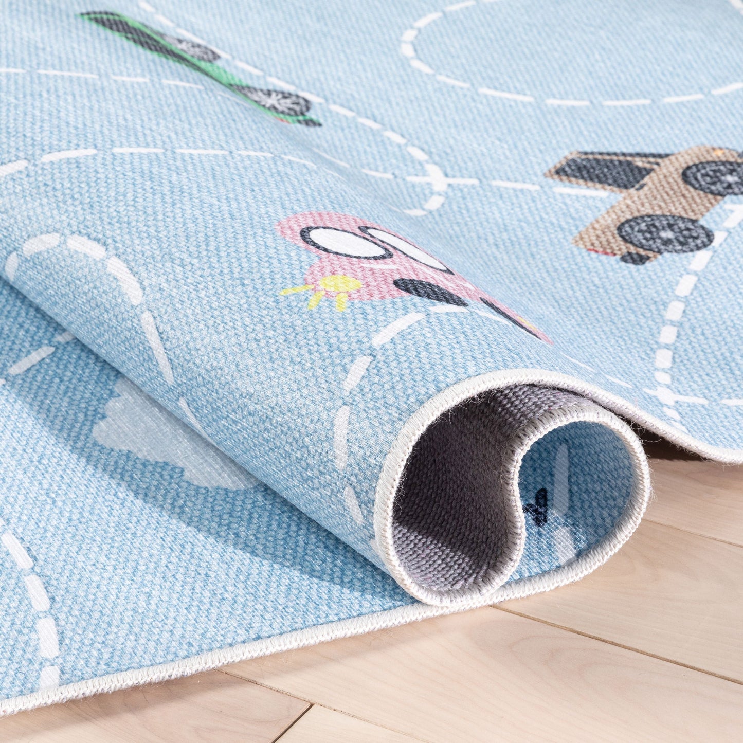 Traffic Modern Blue Flat-Weave Washable Kids Rug W-KD-01F