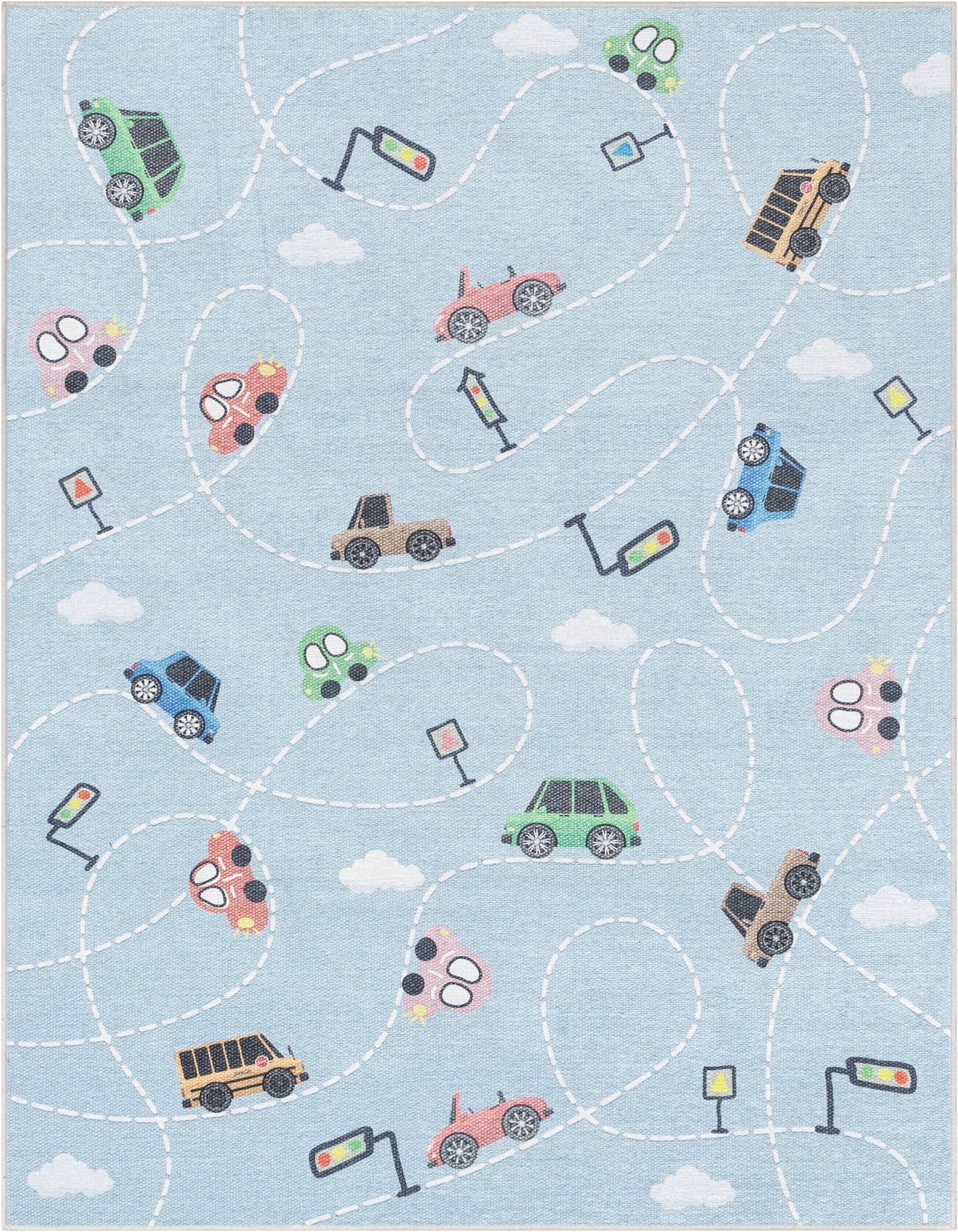 Traffic Modern Blue Flat-Weave Washable Kids Rug W-KD-01F