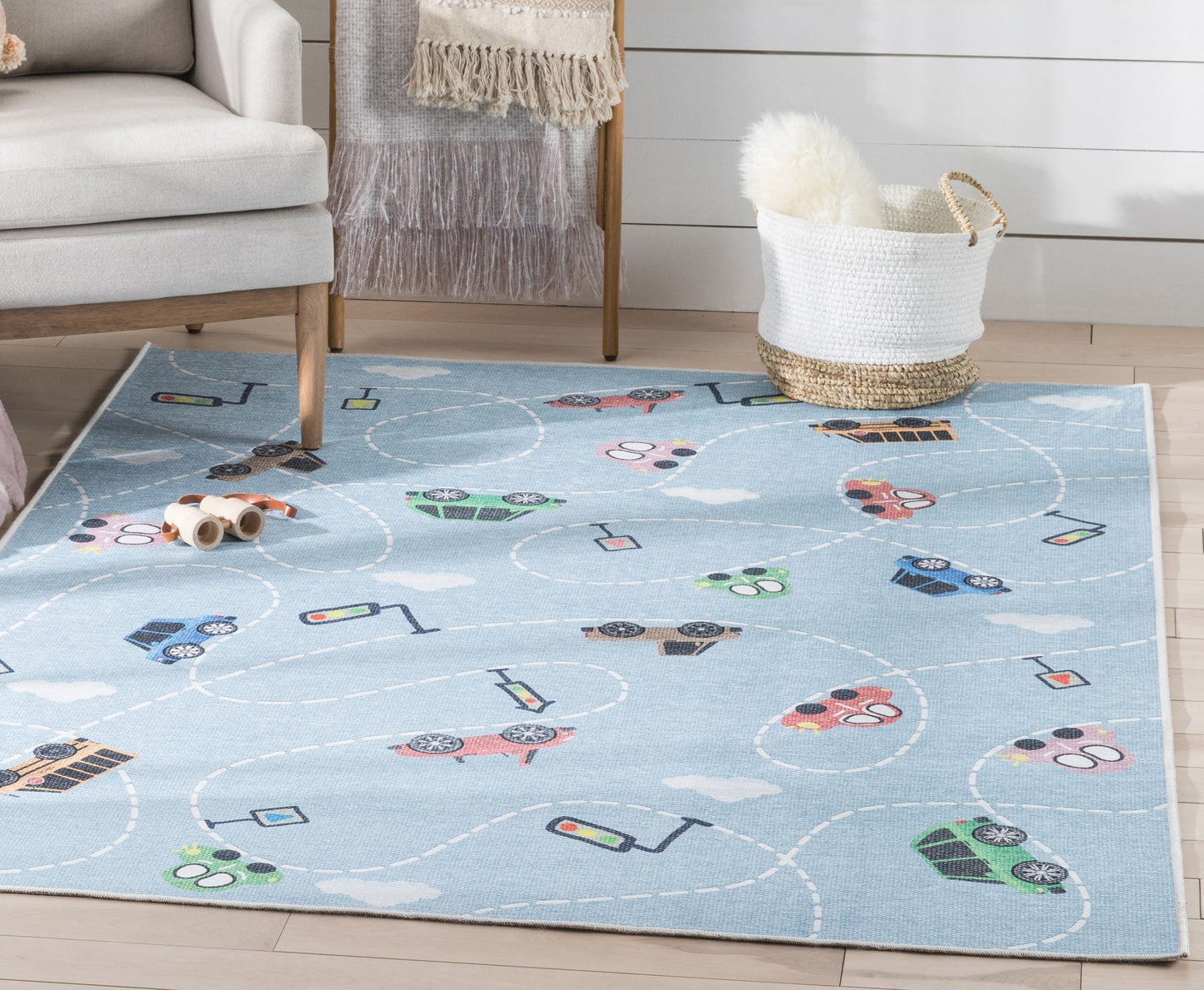 Traffic Modern Blue Flat-Weave Washable Kids Rug W-KD-01F