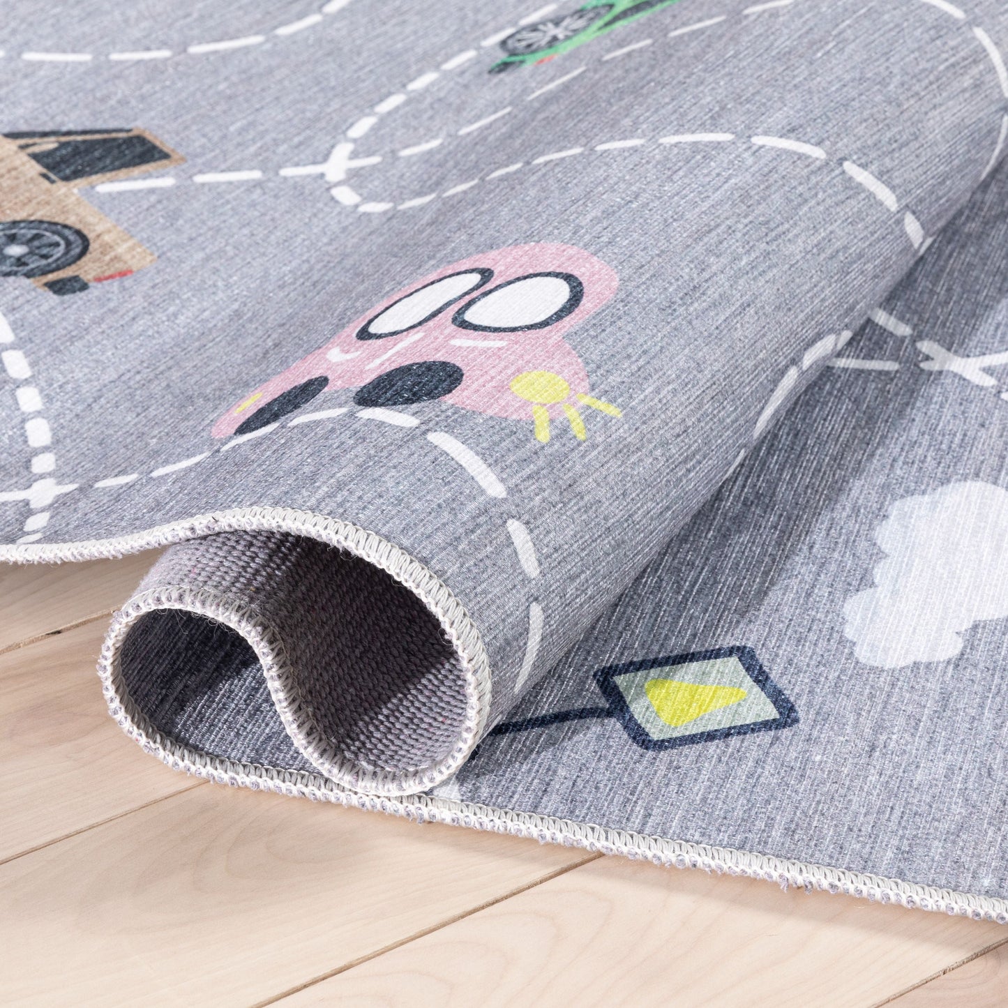 Traffic Modern Grey Flat-Weave Washable Kids Rug W-KD-01G