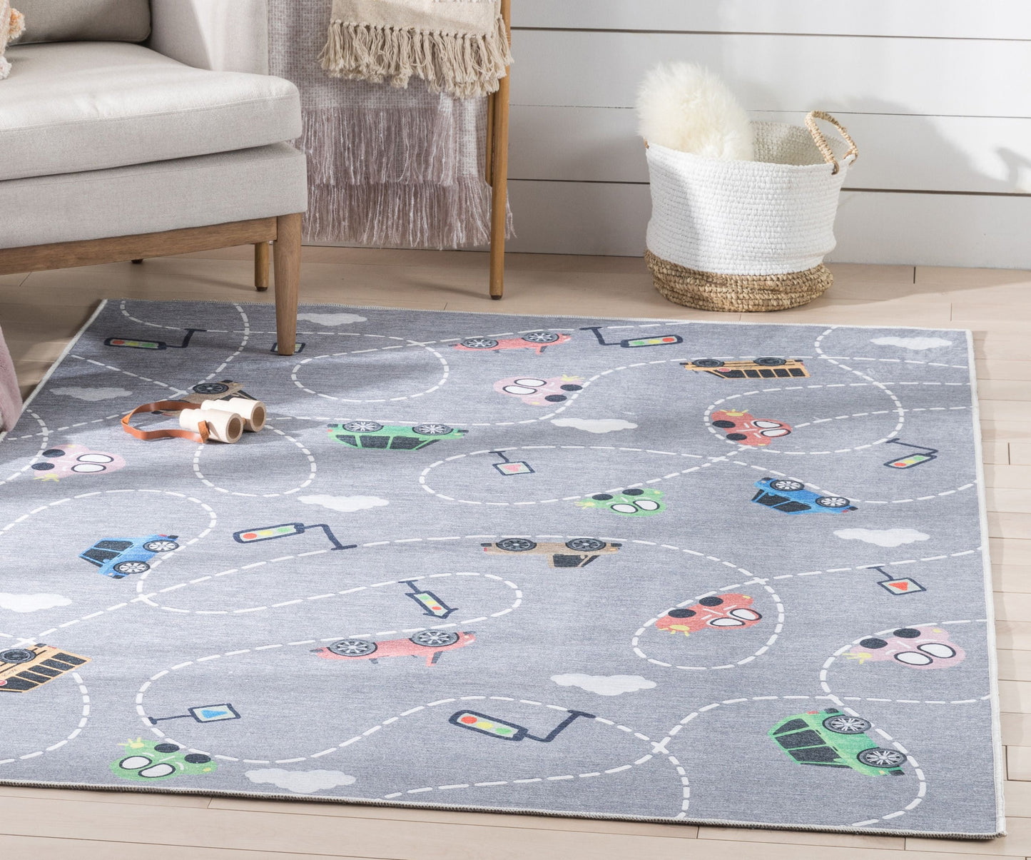 Traffic Modern Grey Flat-Weave Washable Kids Rug W-KD-01G